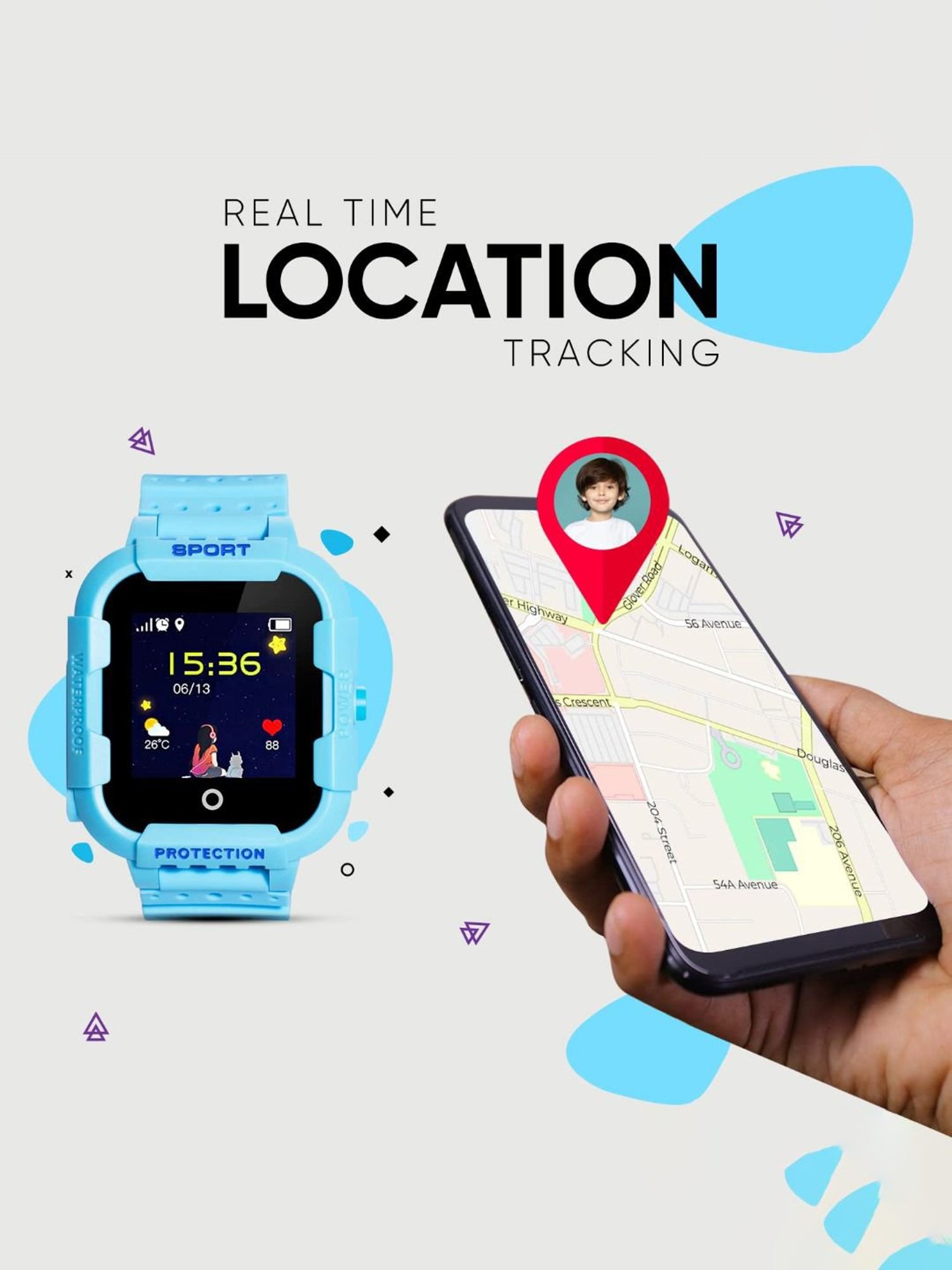 Turet GPS Smartwatch for Kids with Panic Button, Long Battery, Camera, GPS Tracker (Blue)