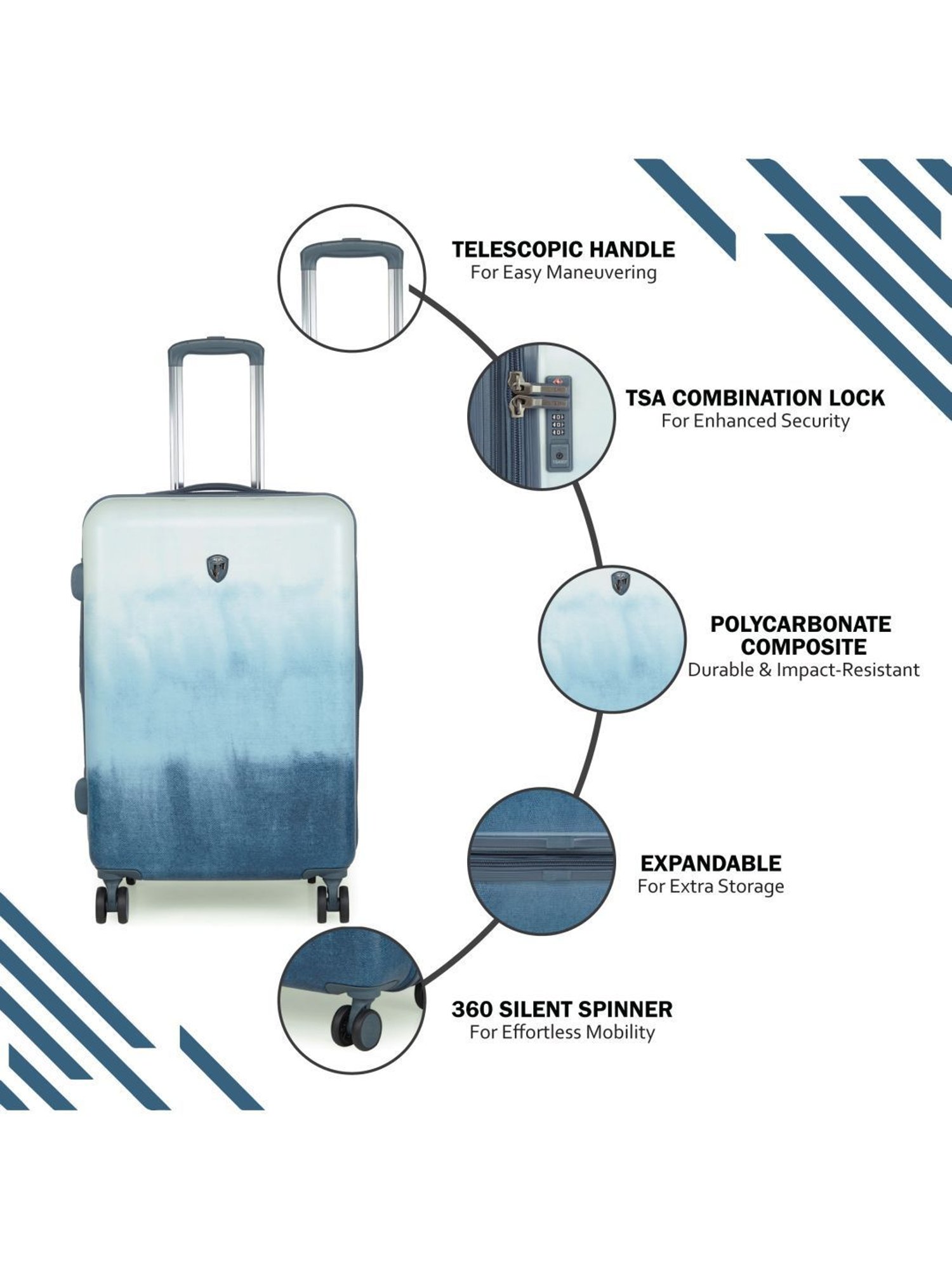 HEYS Tie-dye Blue Printed Hard Medium Trolley Bag -26 cm