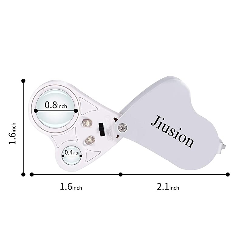 Portable Lighted LED Illuminated Jewelry Magnifier 30X 60X Wearable Handheld Dual Lens Eye Loupe Magnifying Glasses Micro Microscope with Keychain and Lanyard