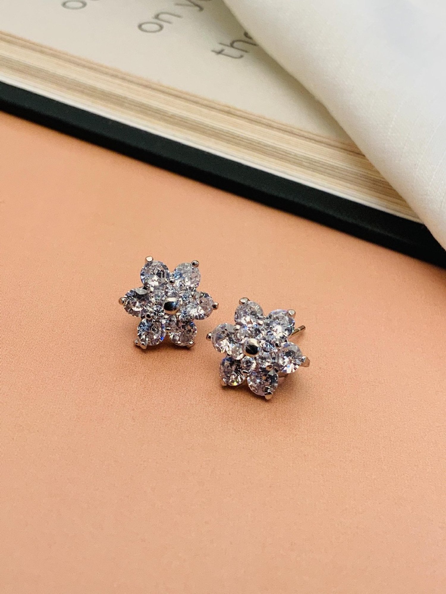 Abdesigns Stunnig Silver Plated American Diamond Stud Earrings