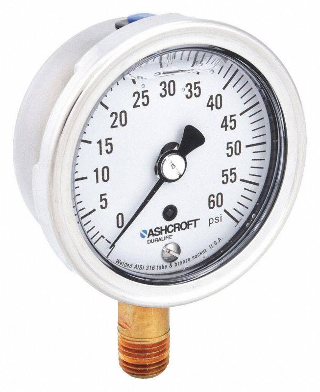 ASHCROFT 251009AWL02L60# Gauge,Pressure,0 to 60 psi,1.5 Percent