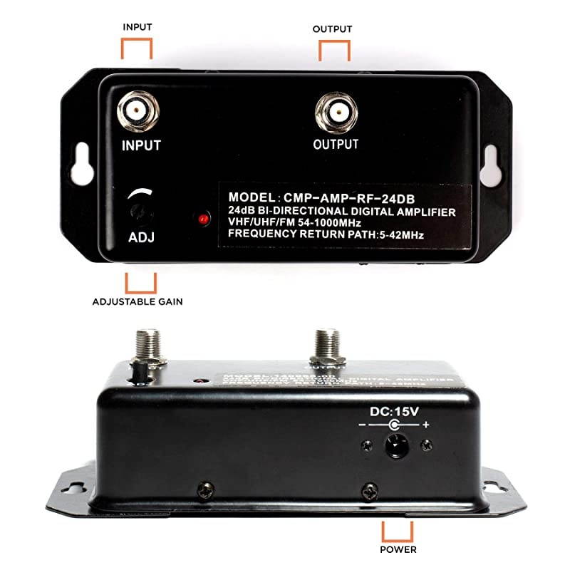 Distribution Amplifier - Digital TV Antenna Booster Signal Amplifier, Adjustable Boost/Gain, NTSC, ATSC, FM, UHF, VHF - 1000 MHz - Includes RG6 Coaxial Cable