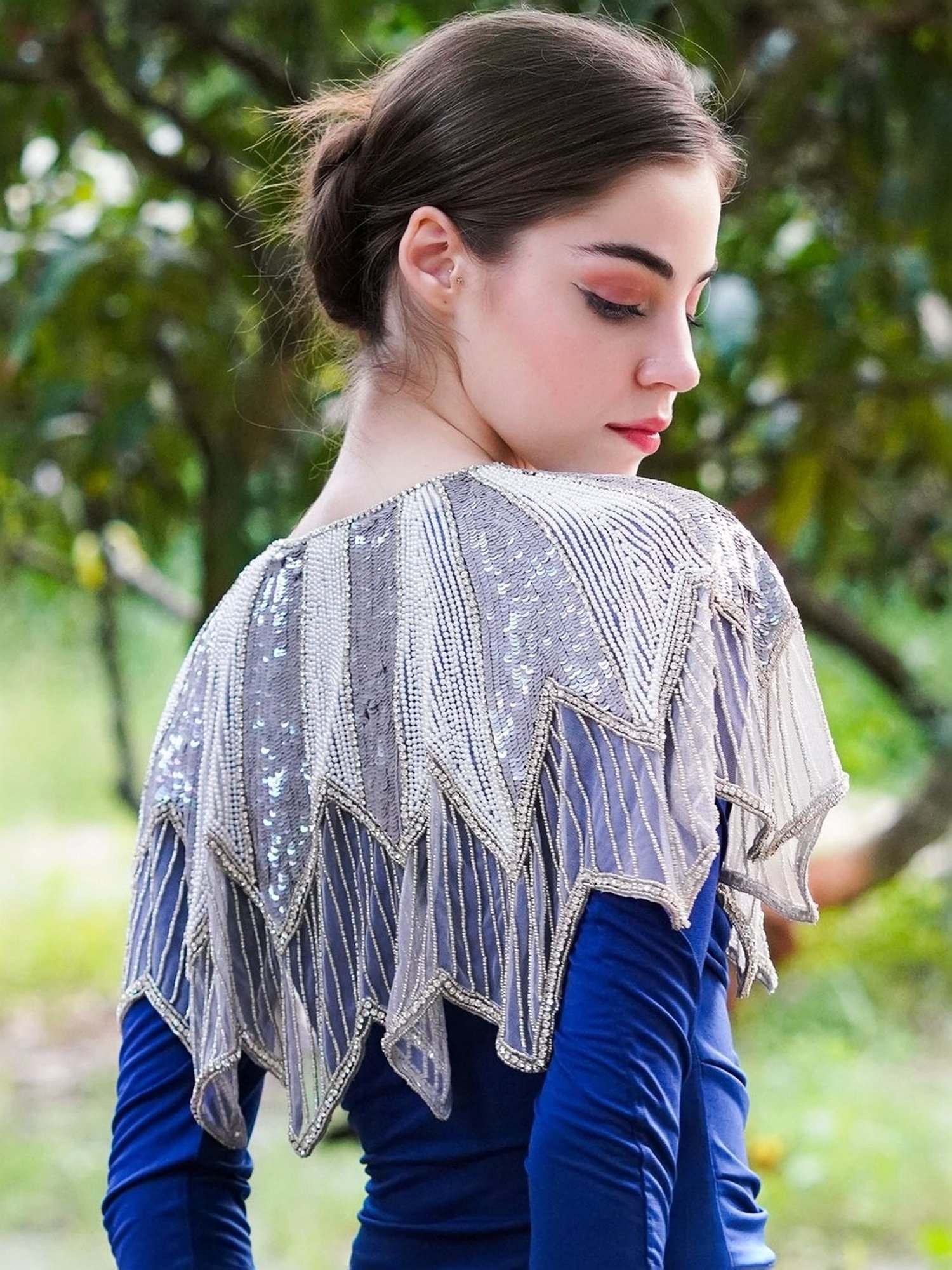 Odette Grey Embellished Fancy Short Cape