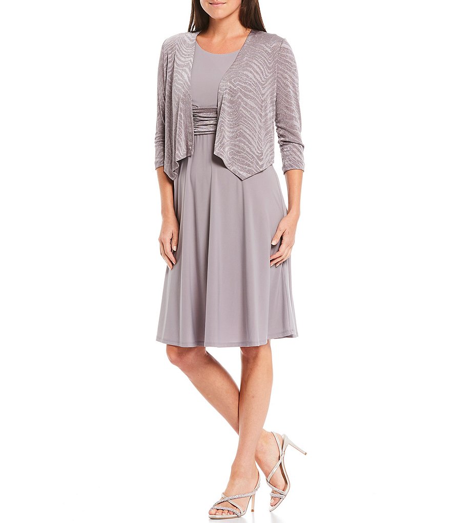 Jessica Howard Petite Size Matte Jersey Tonal Print 2-Piece Jacket Dress