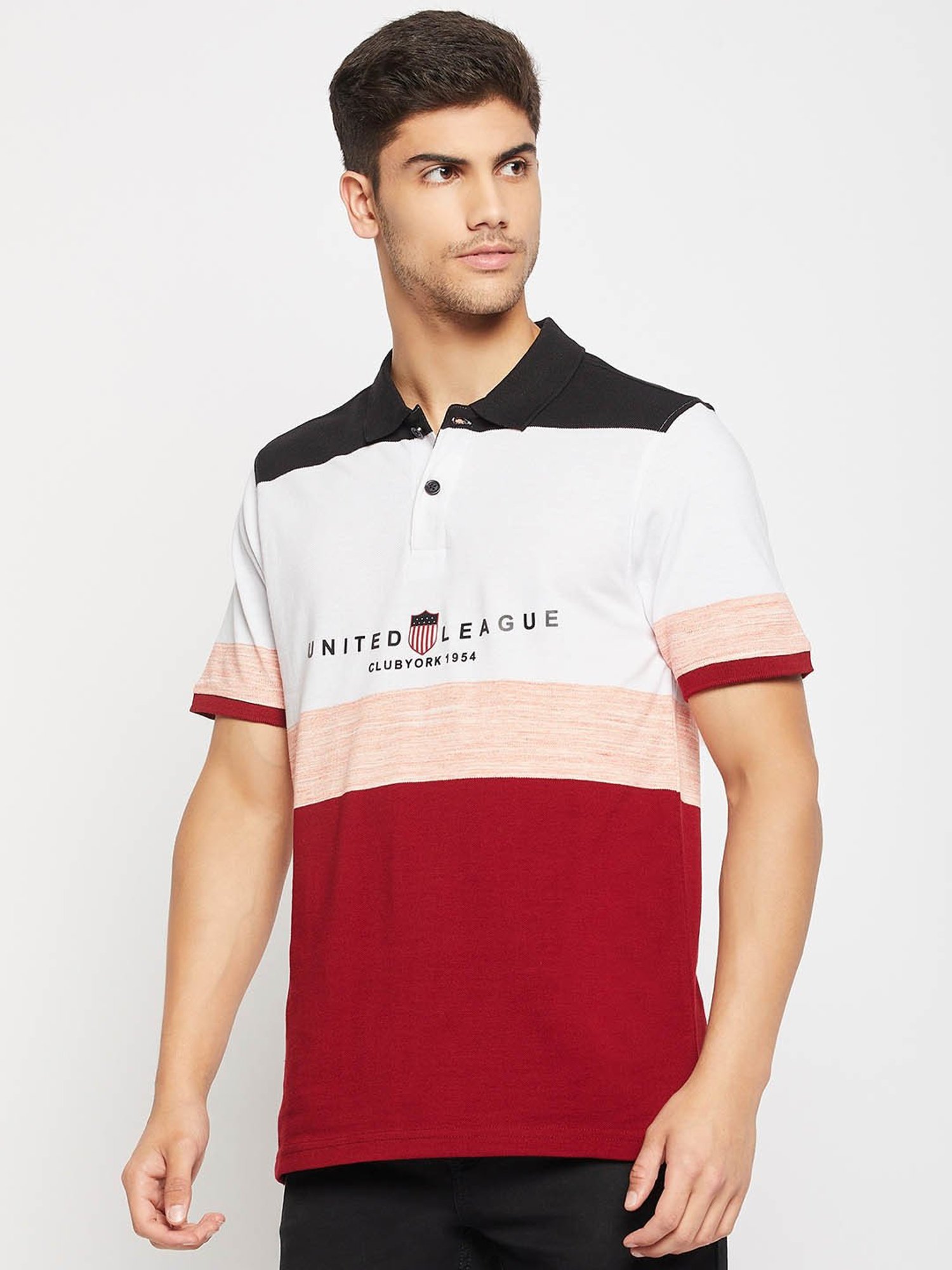 Club York Maroon & White Regular Fit Colour-Block Polo T-Shirt