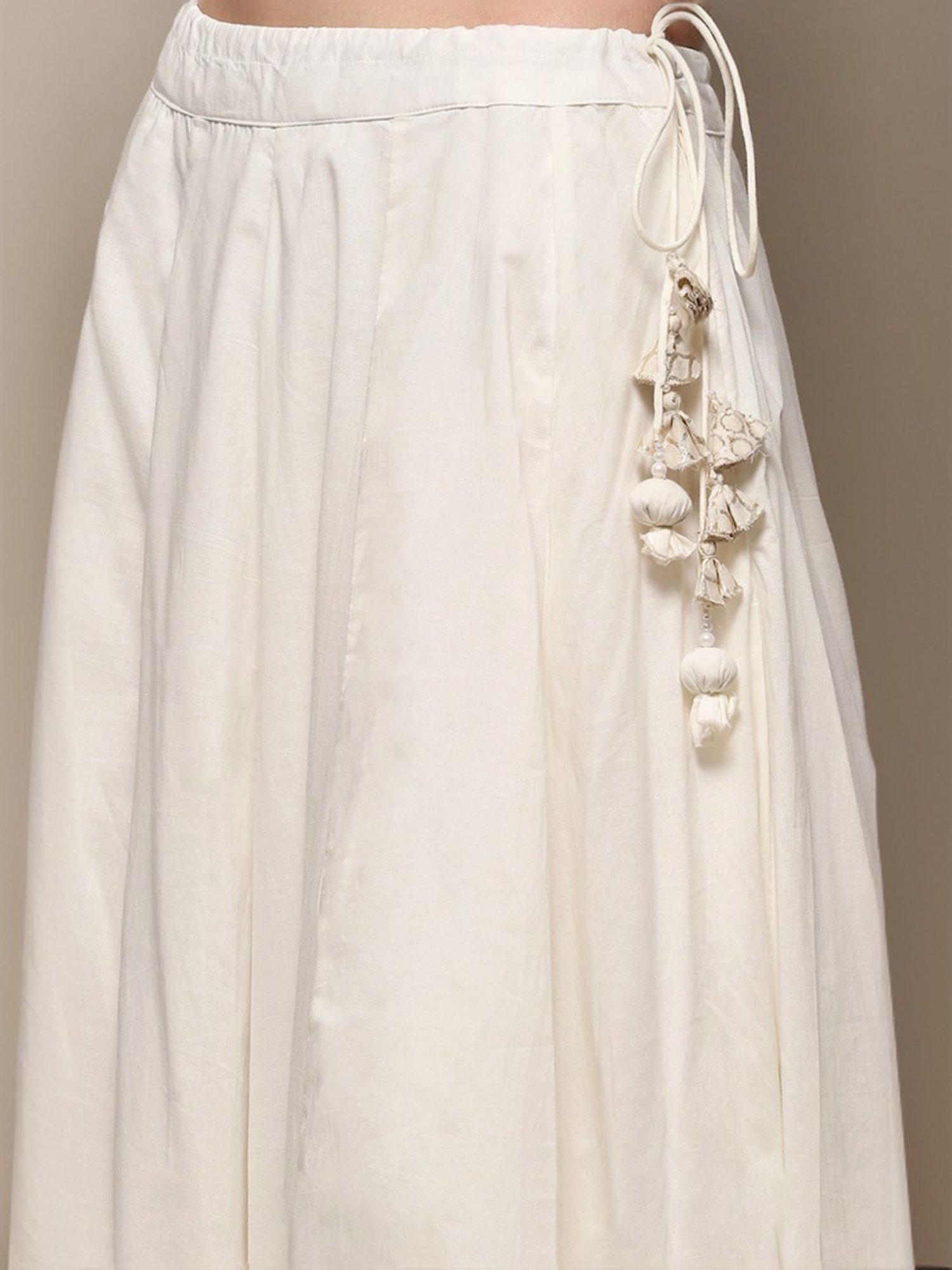 Biba Off-White Cotton Embroidered Kurta Skirt Set With Dupatta