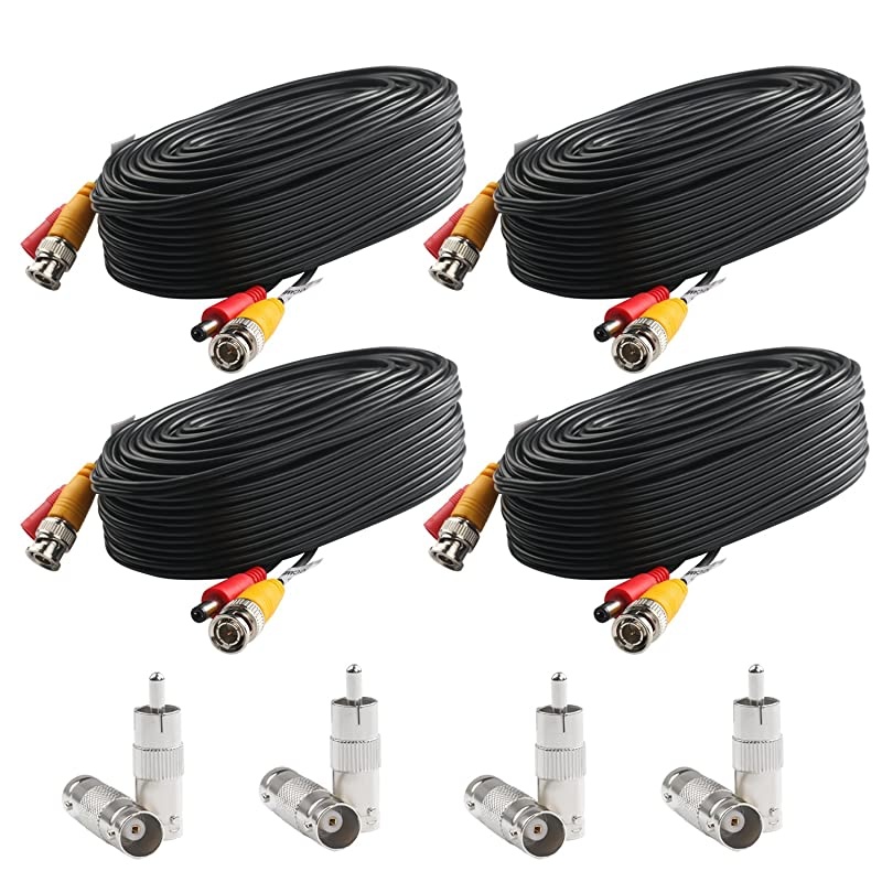 BNC Video Power Cable 4 Pack 60 Feet PreMade AllinOne Video Security Camera Cable Wire with Eight Connectors for CCTV DVR Surveillance System
