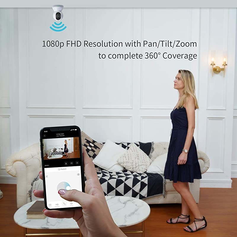 Indoor Security Camera PTZ 1080p WiFi Dome Camera PetNanny Camera Baby Monitor wTwoWay Audio | SoundPerson Detection | IR Night Vision | CloudampLocal Storage | Works with Alexa