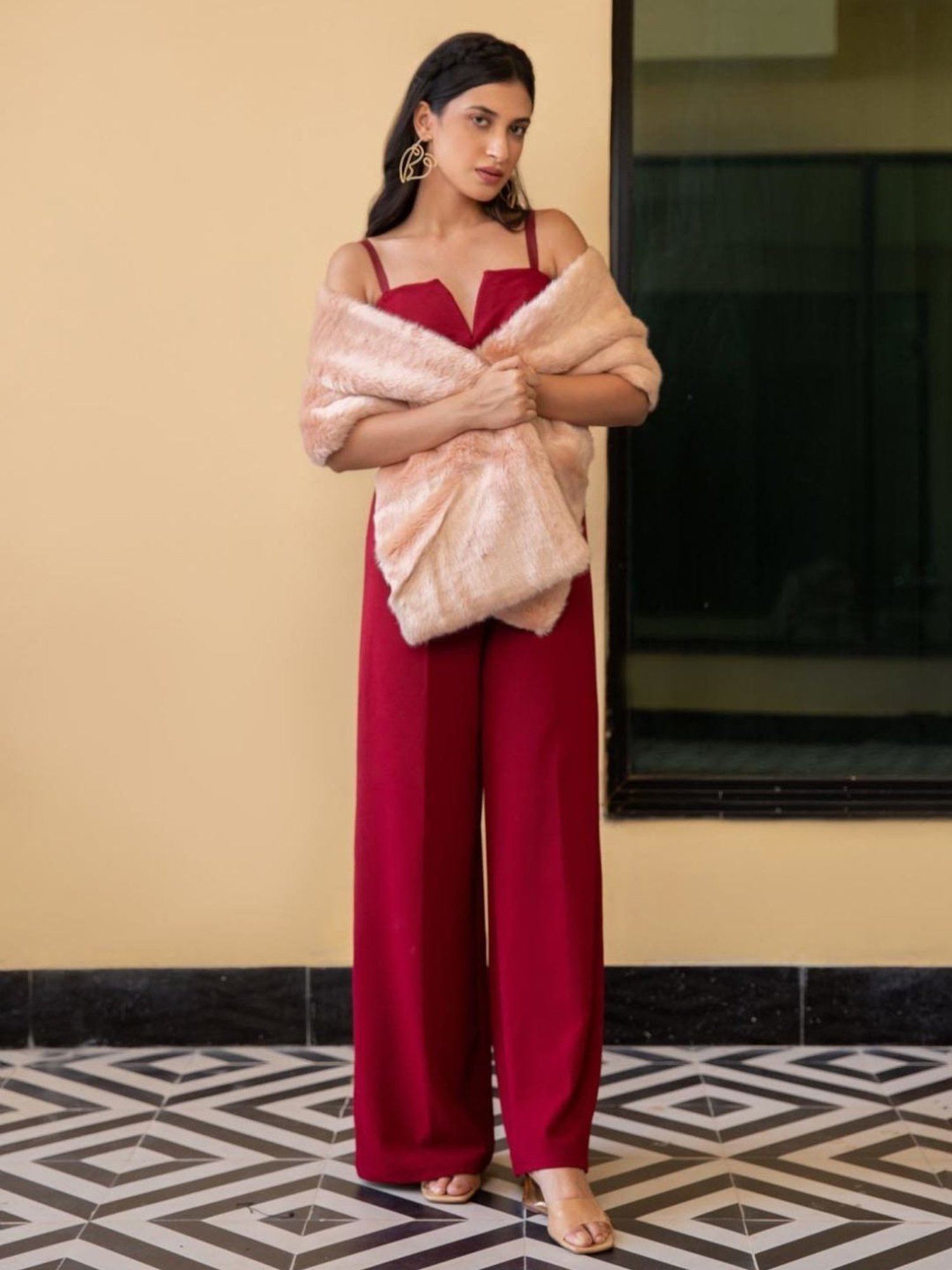 BInfinite Claret Red Overlap Jumpsuit