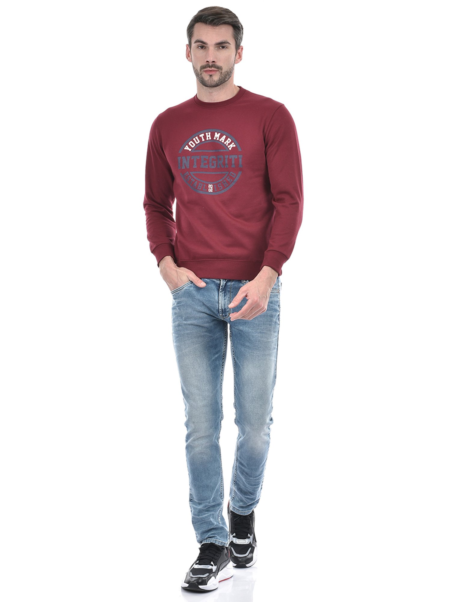 Integriti Maroon Regular Fit Printed Sweatshirt
