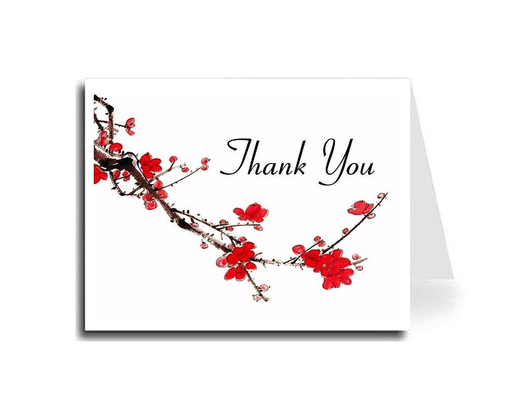 Artisan Decor Watercolor Plum Blossom Thank You Card Set of 30 (Connecticut Font)