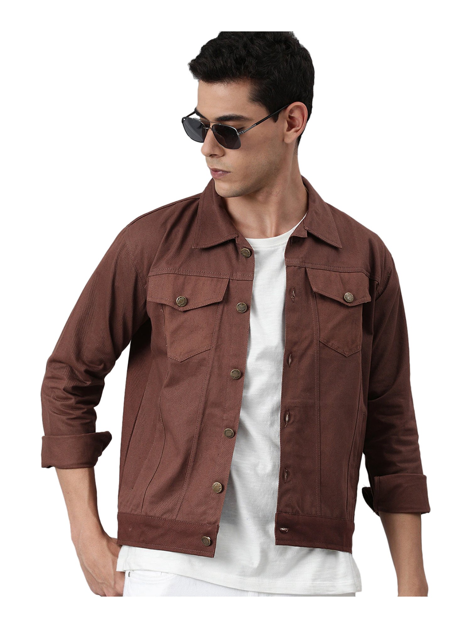 VOXATI Dark Maroon Full Sleeves Shirt Collar Denim Jacket