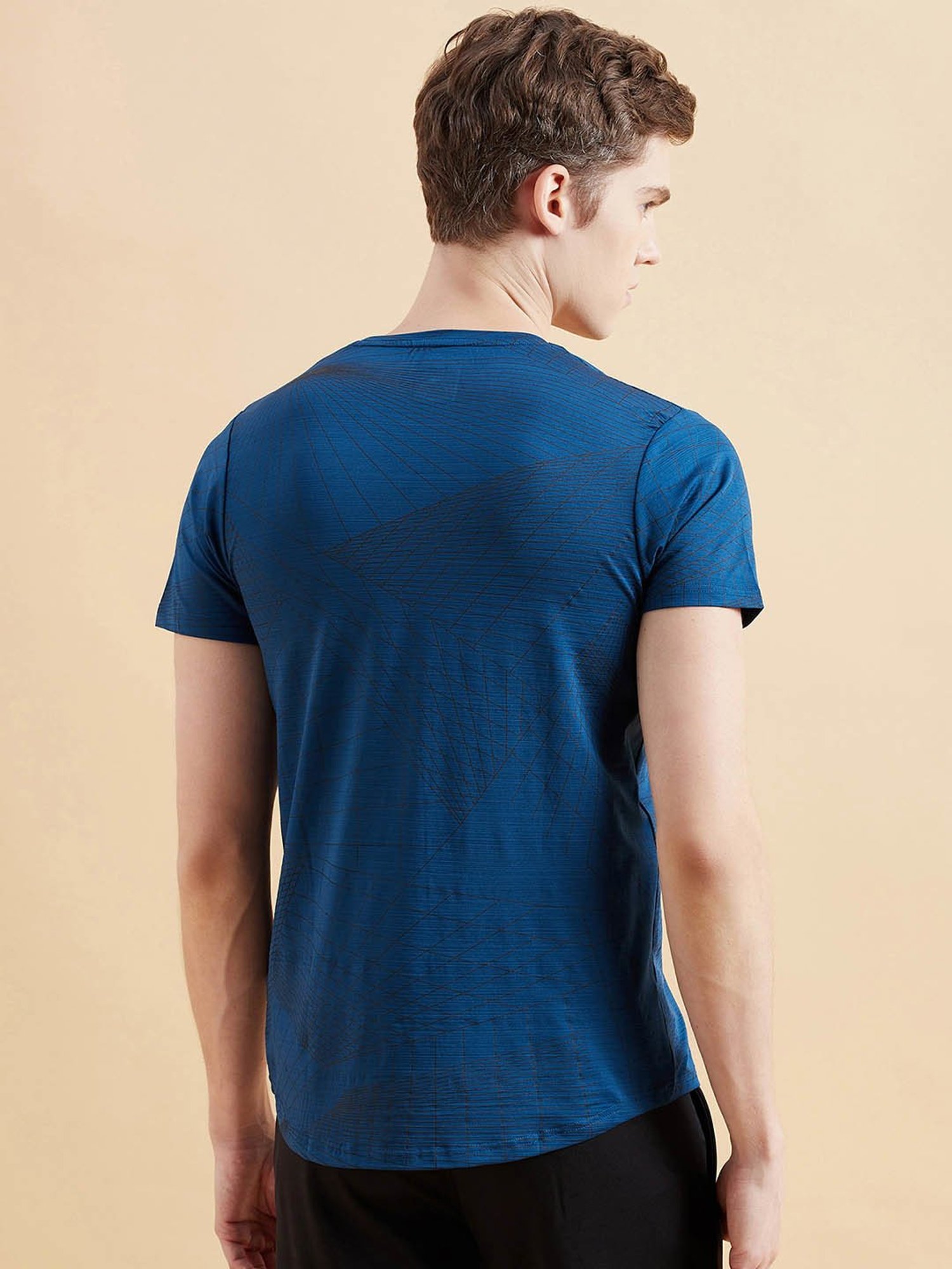 Sweet Dreams Teal Regular Fit Geometric Print Sports T-Shirt