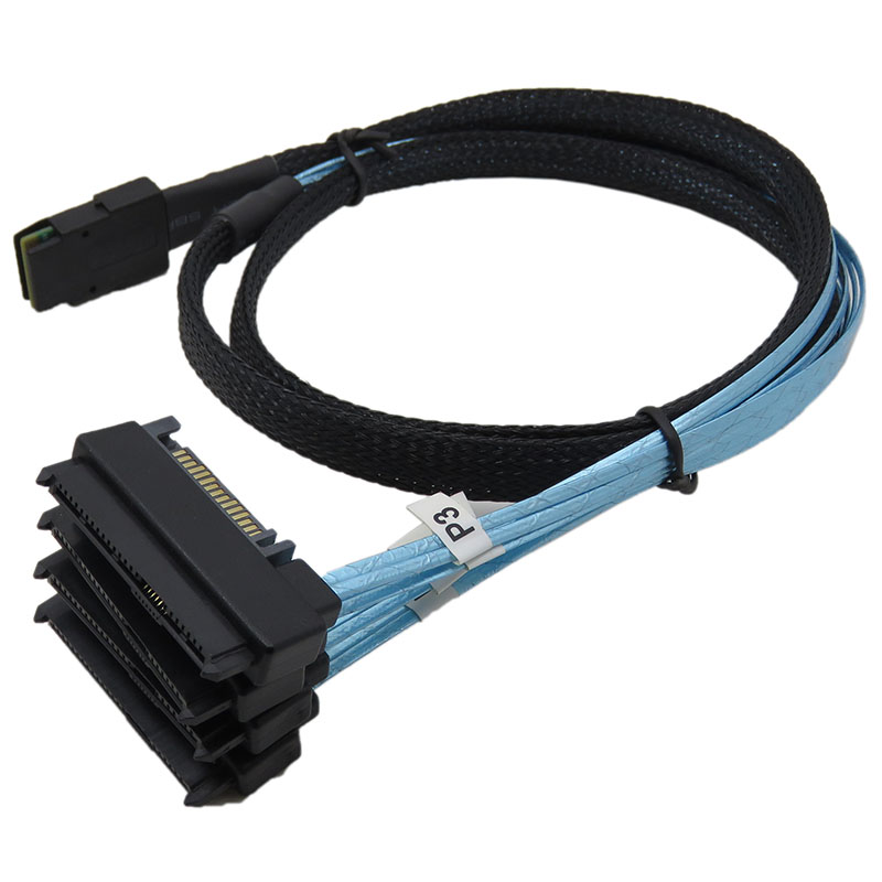 CableDeconn Internal Mini SAS 36pin SFF-8087 to (4) 29pin+15Pin SFF-8482 connectors with SATA Power 0.5M