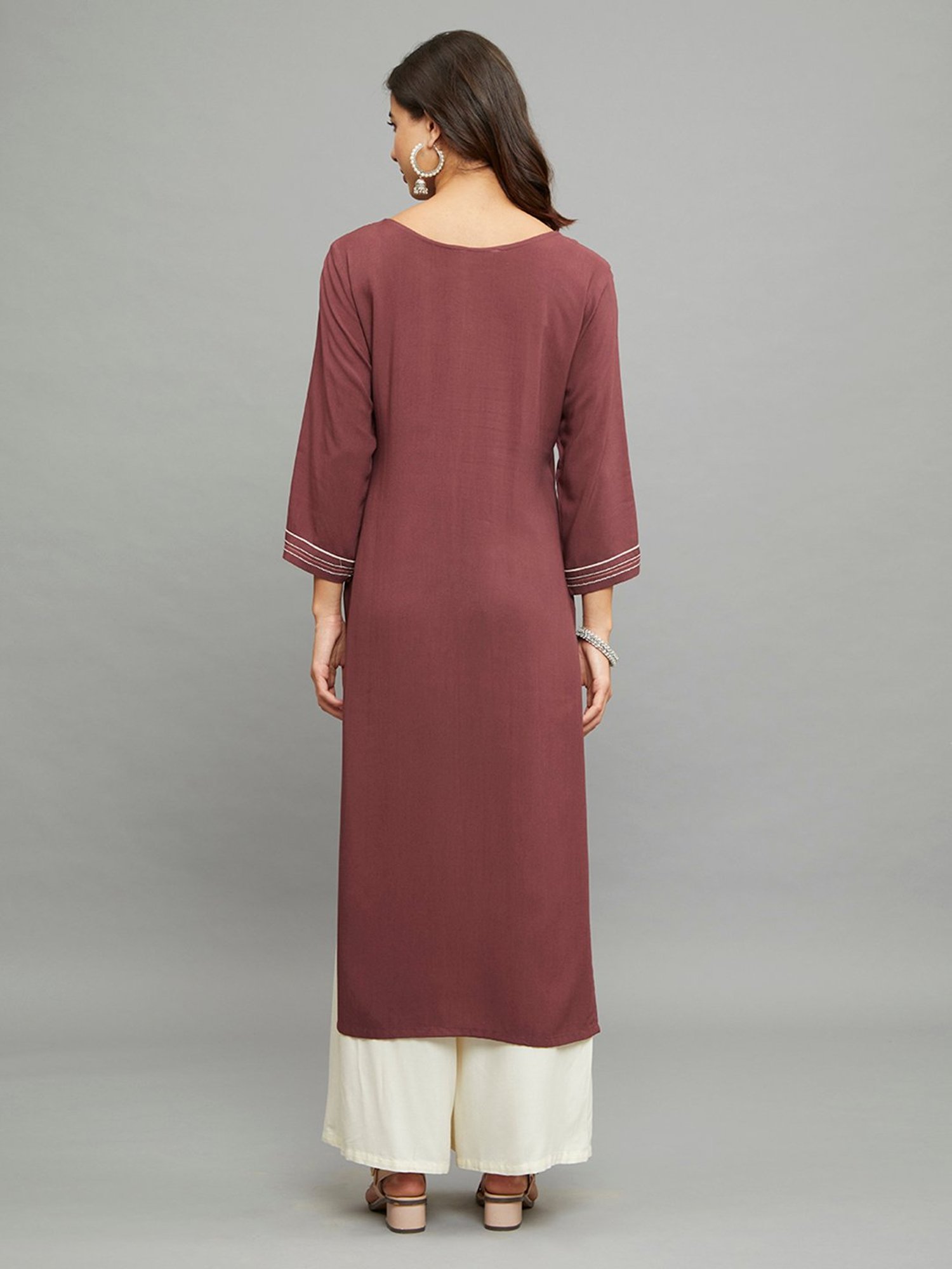 paislei Light Brown Embroidered A Line Kurta