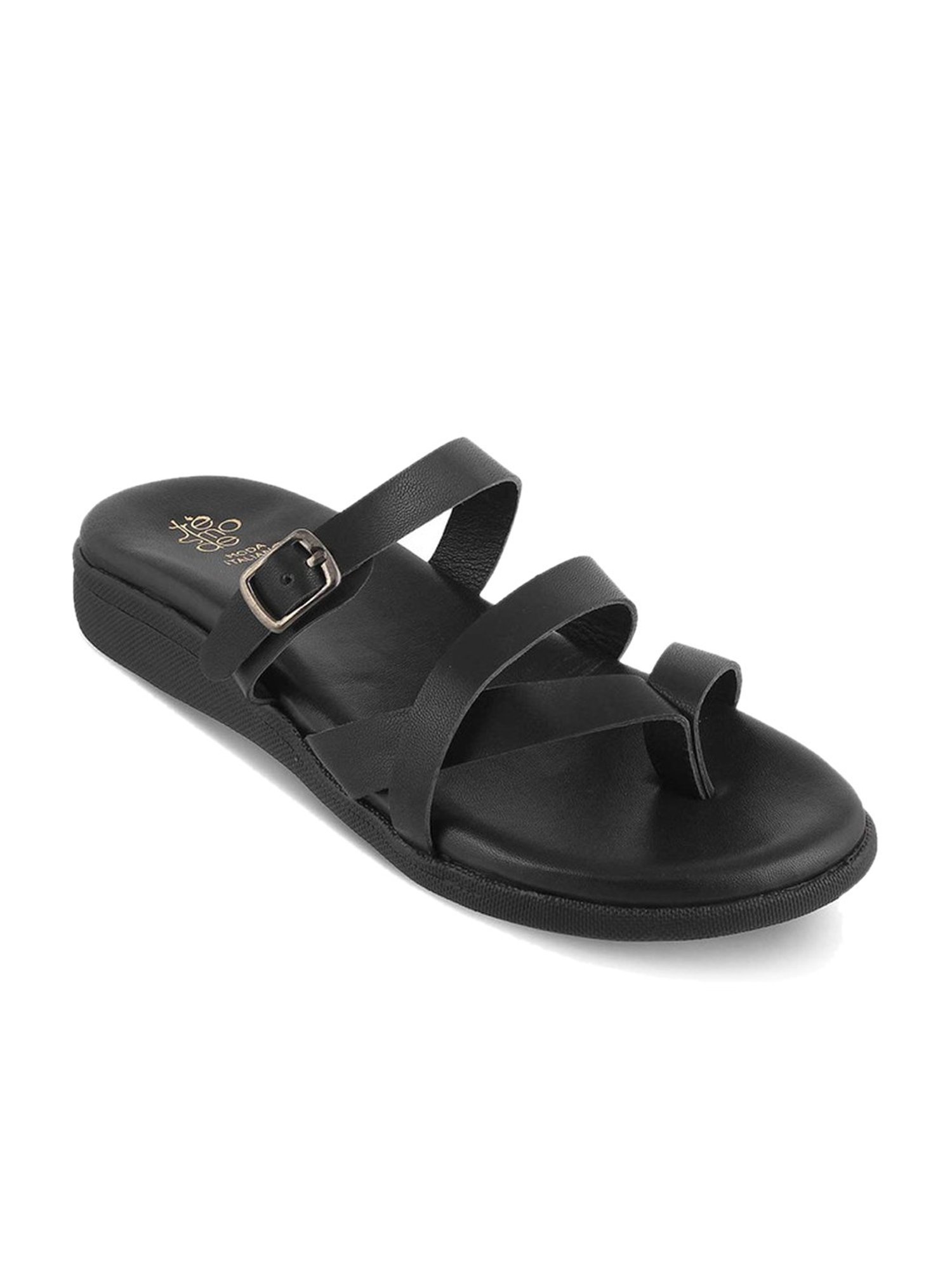 Tresmode Women's Black Toe Ring Sandals