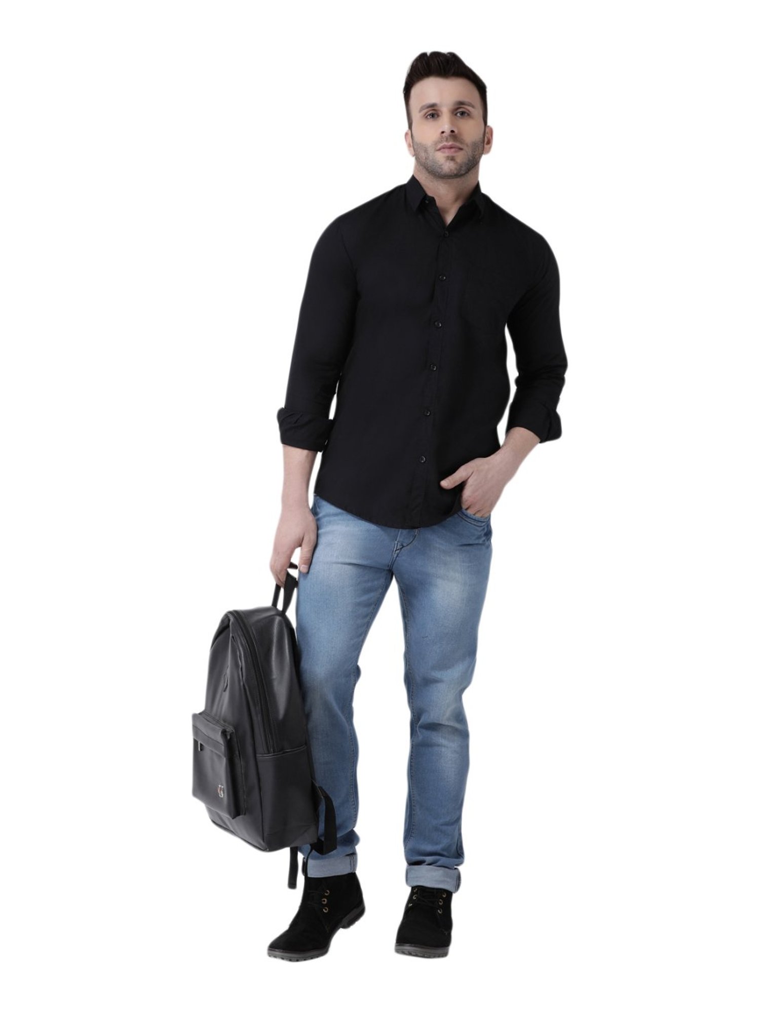 Hang Up Black Cotton Slim Fit Shirt