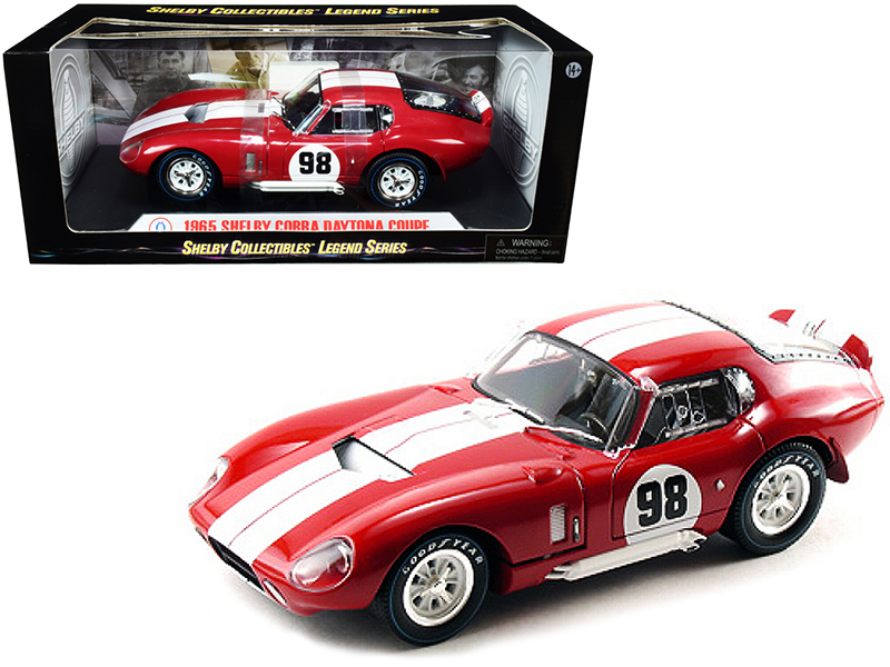 1965 Shelby Cobra 427 S/C Dark Blue Metallic with White Stripes with Printed Carroll Shelby's Signature on the Trunk 1/18 Diecast Model Car by Shelby Collectibles