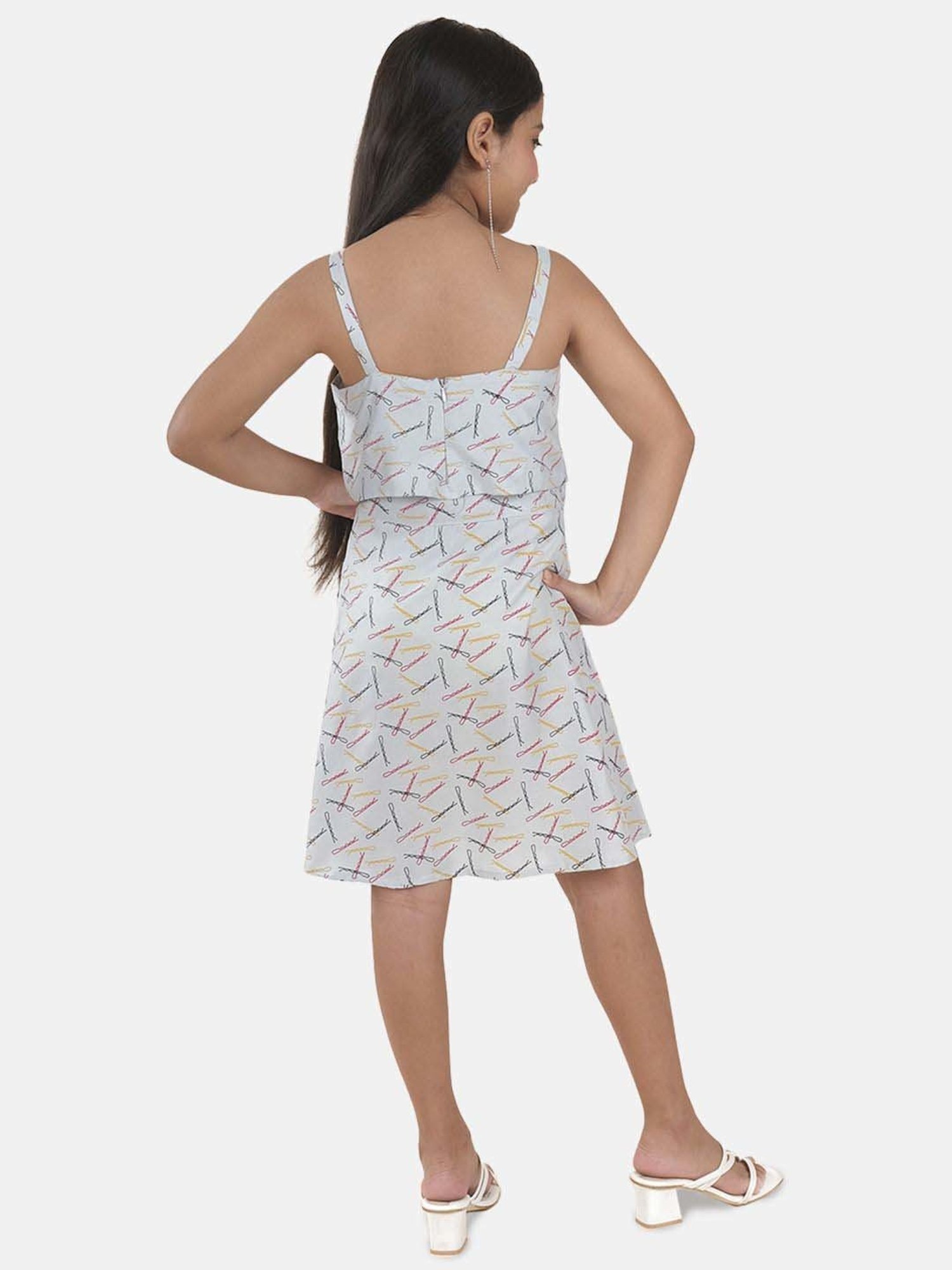 Kiddopanti Girls White Printed Casual Dresses