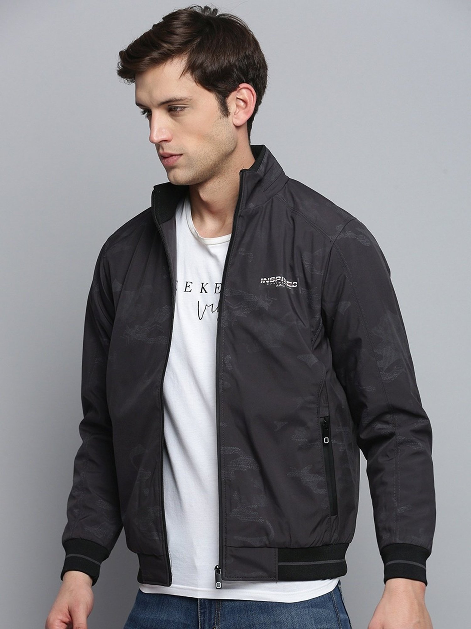 Showoff Grey Regular Fit Quilted Jacket