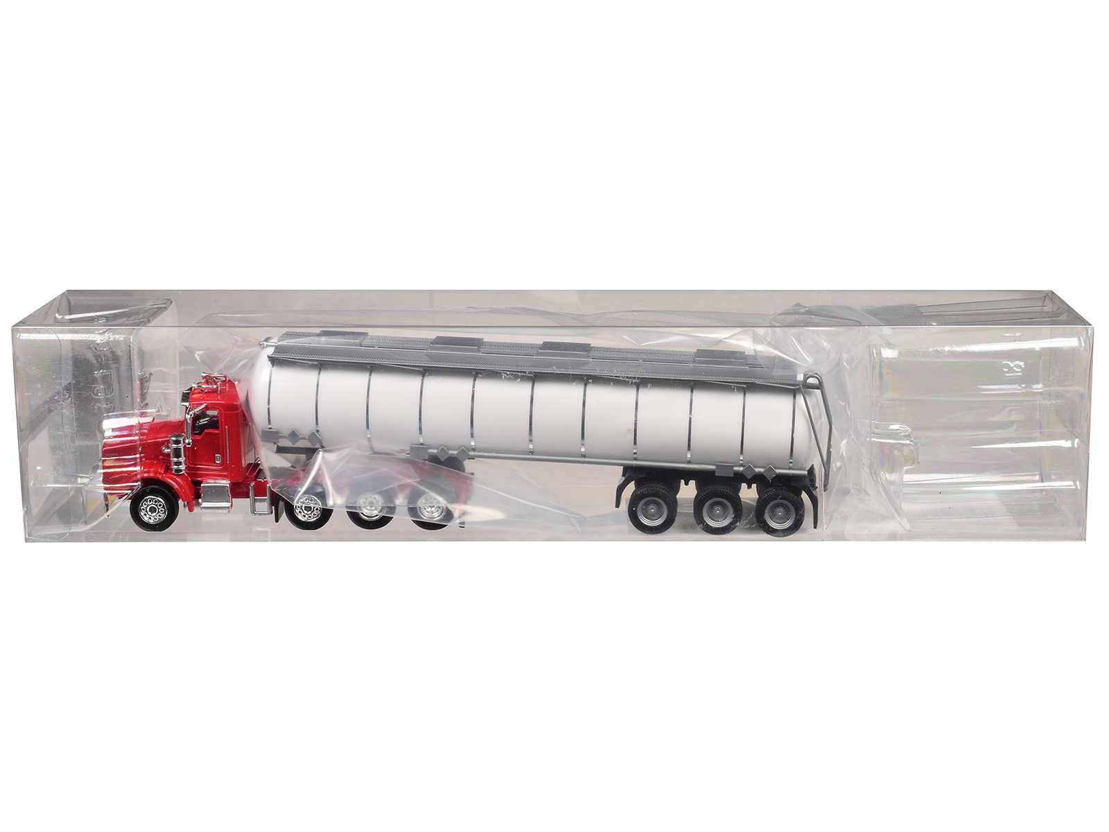 Kenworth T800 Tag Axle Red with White Chemical Tanker Trailer 1/87 (HO) Plastic Model Car by Promotex