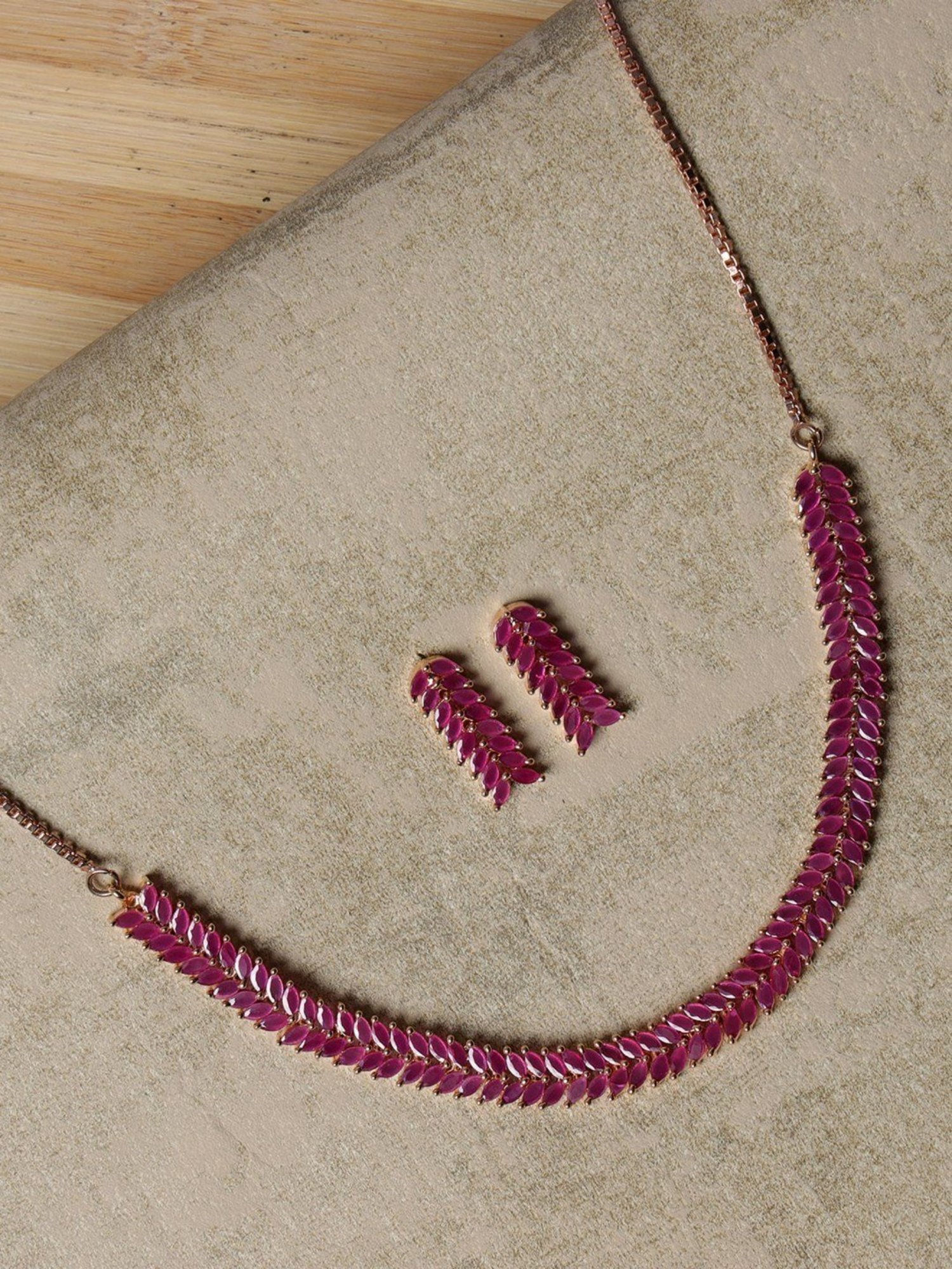 Aatmana Ruby Pink American Diamond Gold-Plated Necklace Set