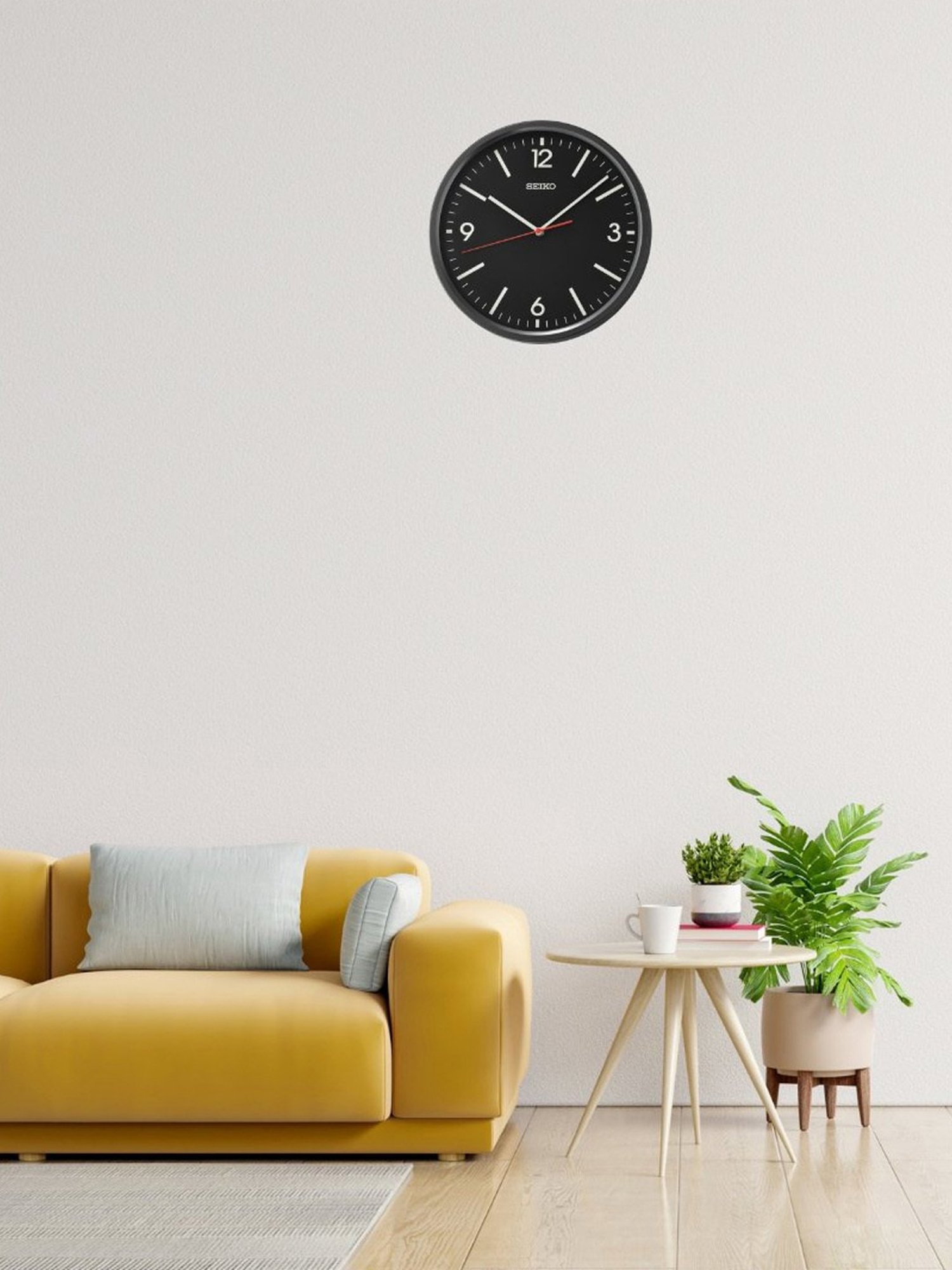 SEIKO classic black plastic wall clock with sweep movement