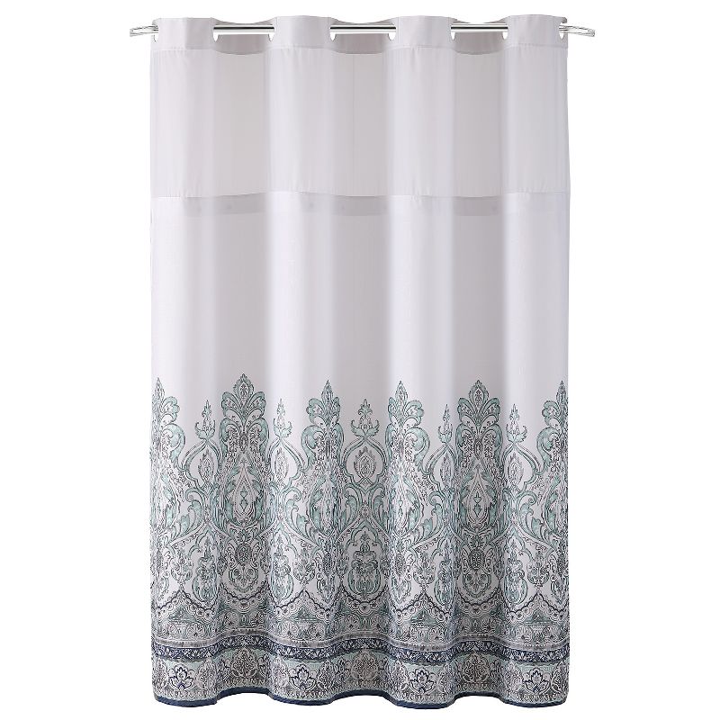 Damask Border Shower Curtain with Liner Blue - Hookless