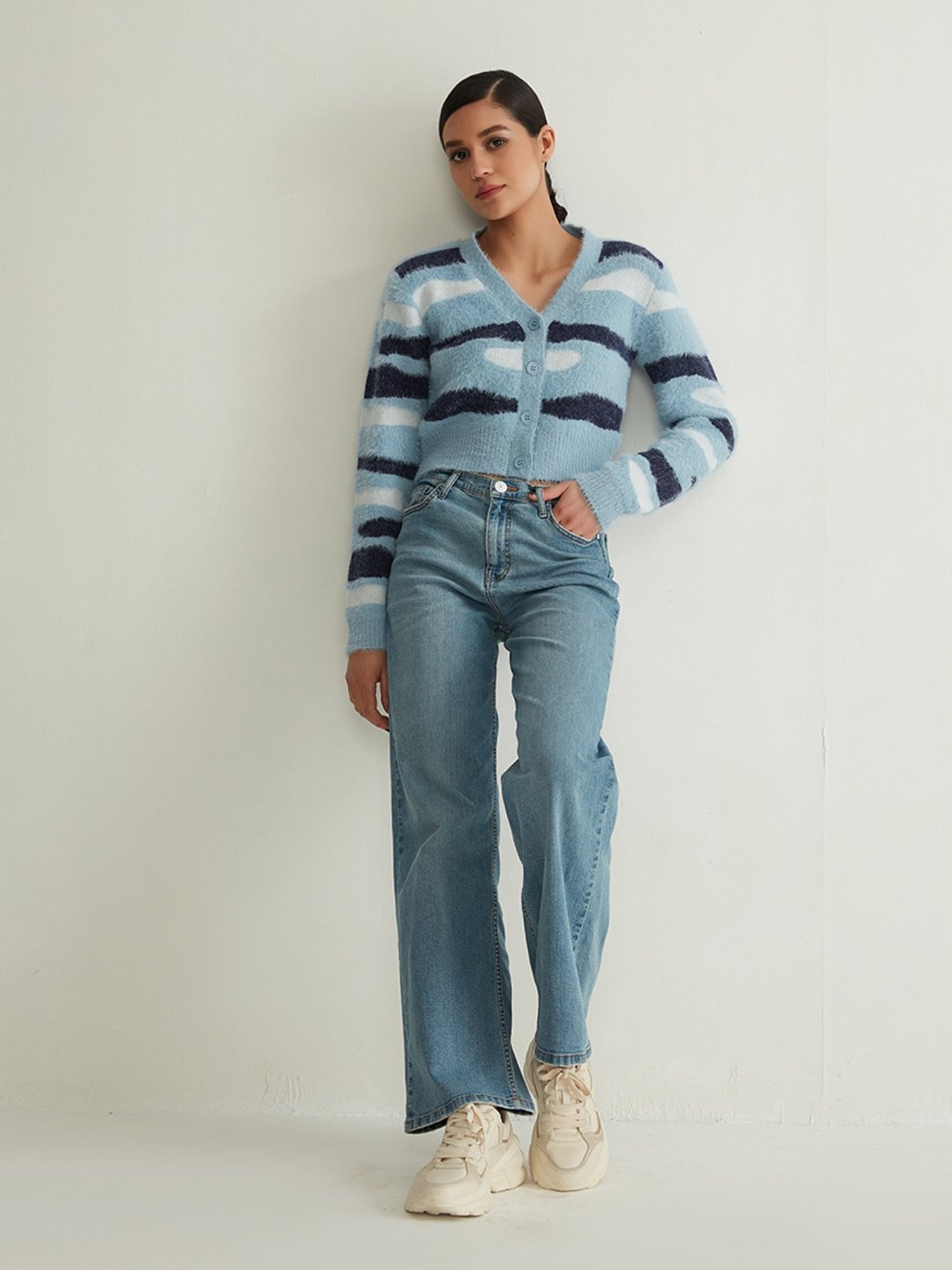 Cover Story Blue Striped Cardigan