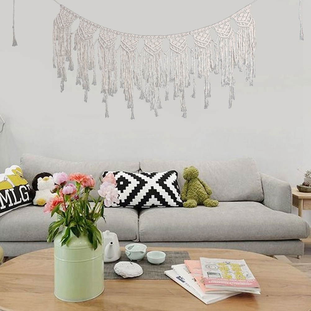 100x40cm Handmade Tassel Wall Hanging Tapestry Ornament Craft Indoor Home Hanging Decor (Beige)
