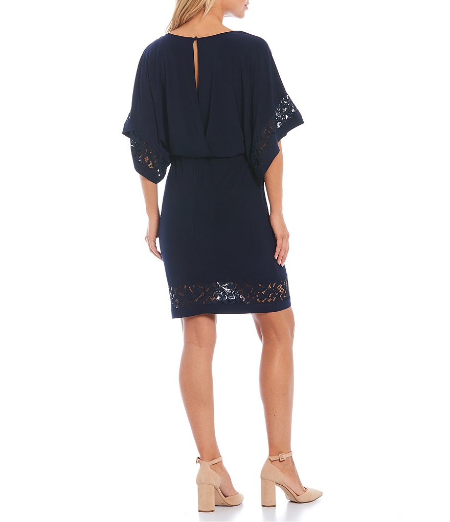 Eva Varro Floral Placement Print Knit Jersey Reversible to Solid Black Sheath Dress