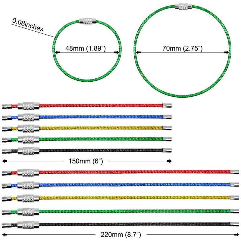 25pcs Wire Keychains, SENHAI Key Ring 2mm Cable Loops 6" and 8.7 inches Stainless Steel Gear for Hanging Luggage Tag, Keyrings and ID Tag Keepers