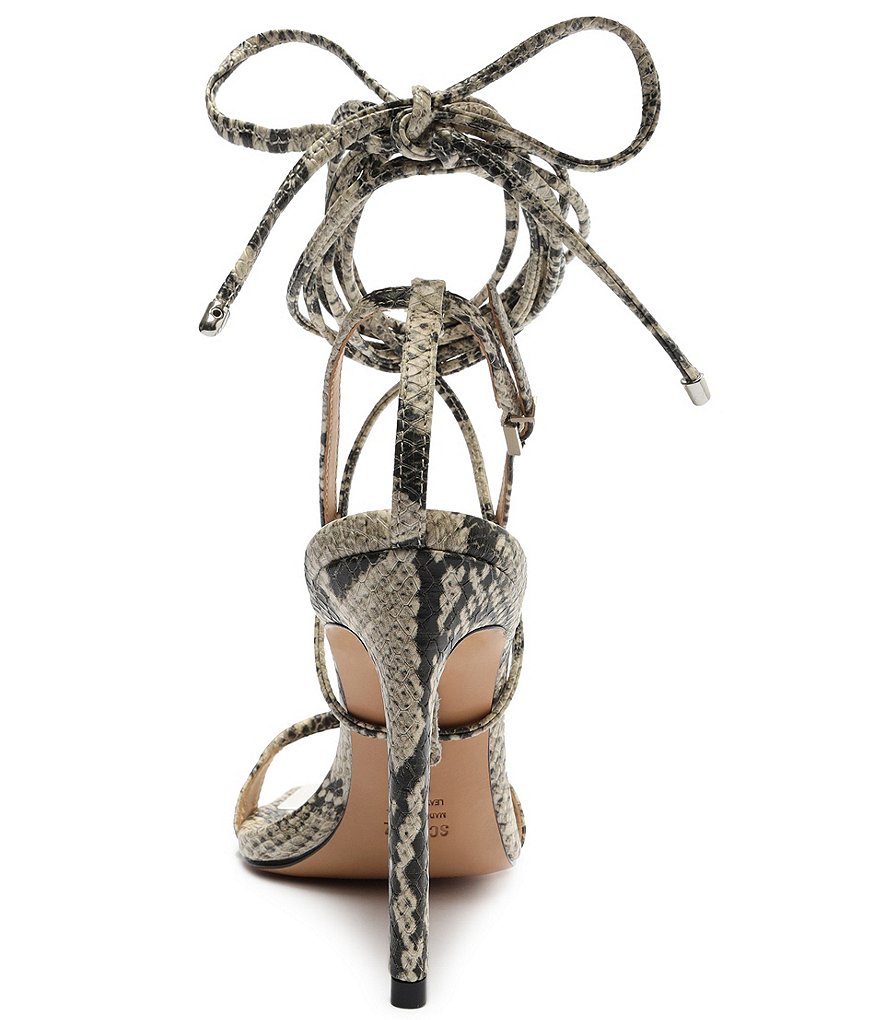 Schutz Vikki Snake Print Leather Ankle Tie Square Toe Dress Sandals
