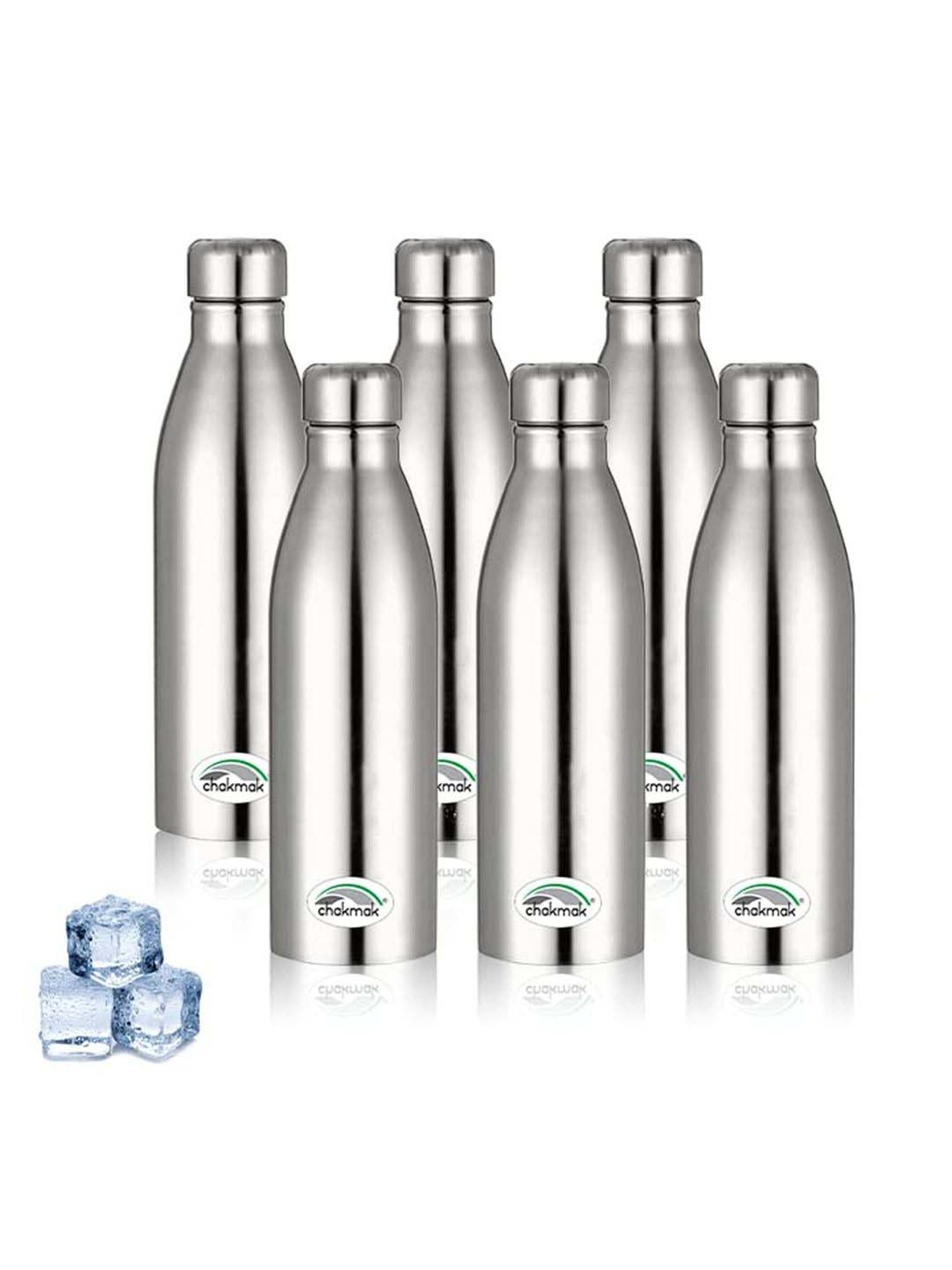Chakmak Silver Stainless Steel Water Bottle - Set of 6