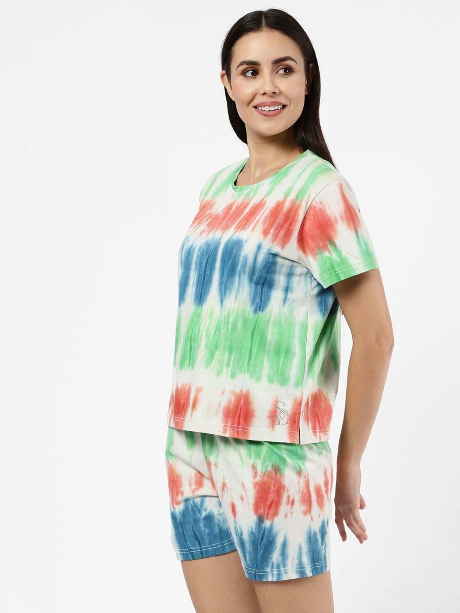 Sweet Dreams Multicolored Cotton Tie & Dye T-Shirt & Shorts Set