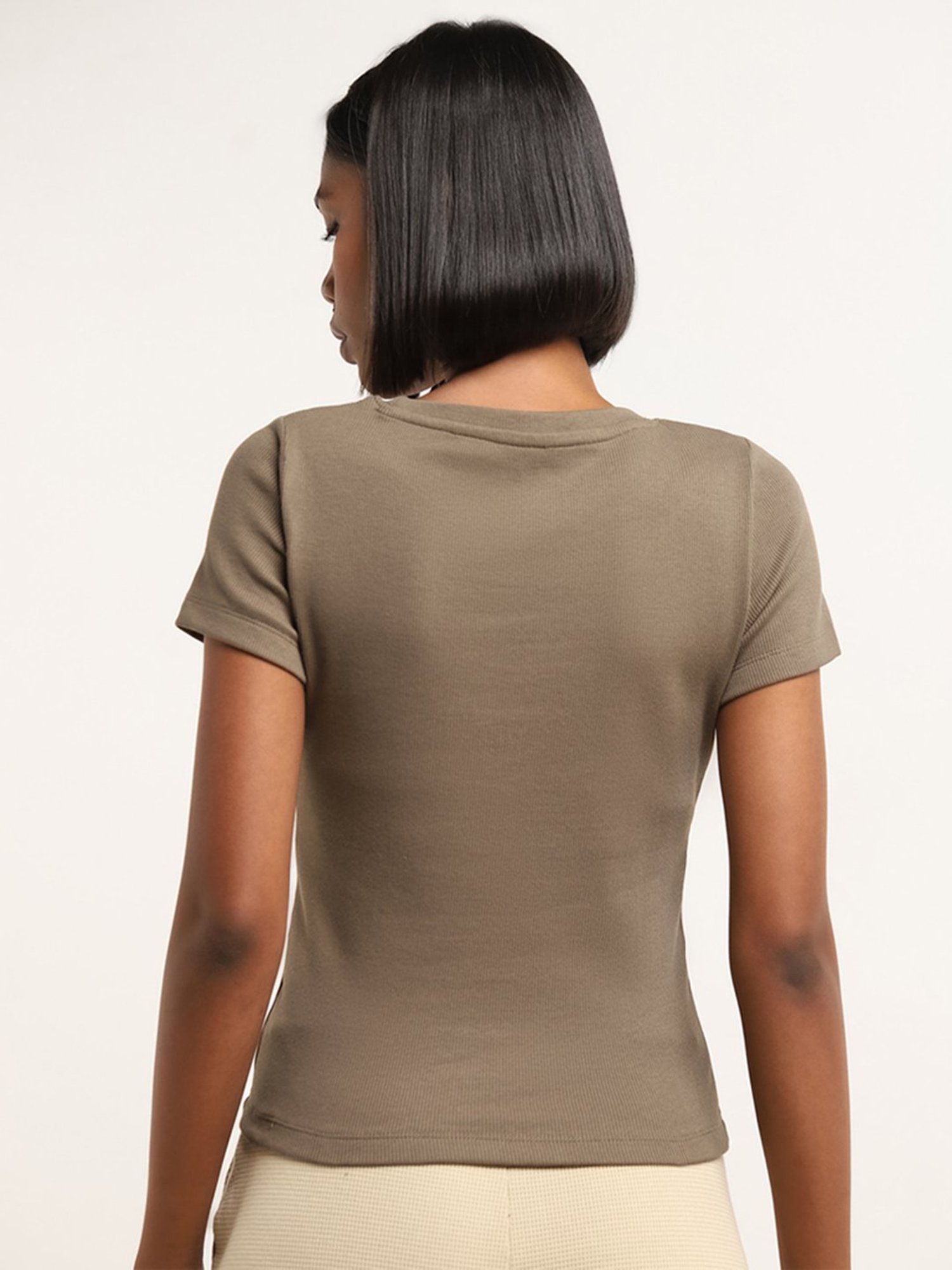Studiofit by Westside Olive Ribbed T-Shirt
