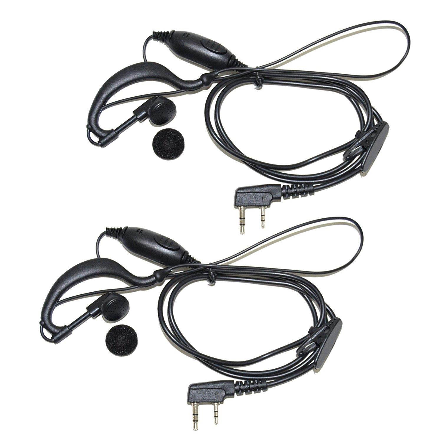 2x HQRP G Shape 2 Pin Earpiece Headsets PTT Mic for Kenwood TK-3360, TK-3400, TK-3402, TK-5220 + HQRP UV Meter