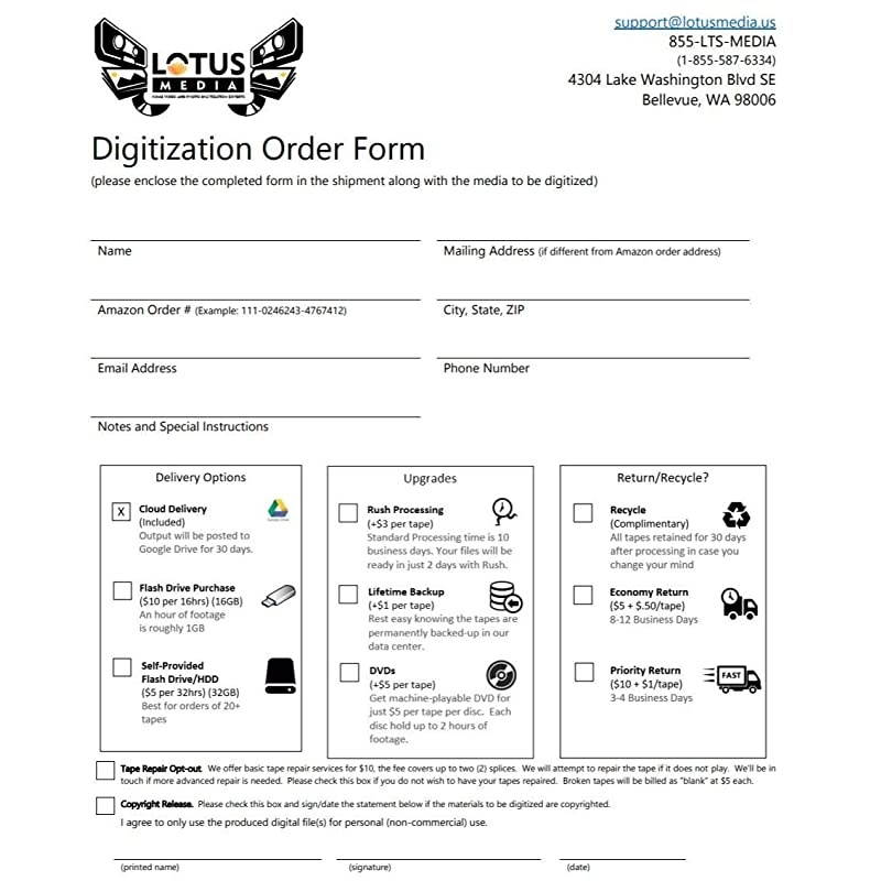 Tape Transfer Service, Digitization to MP4 (VHS, VHS-C, Hi8, 8, Digital8, 8mm, MiniDV, Beta, Audio) - New Customer Offer