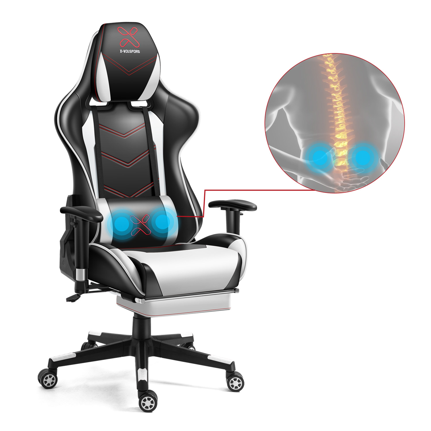 X-VOLSPORT Gaming Chair Office High Back Chair with Footrest, Racing Style PU Leather Ergonomic Computer Video Game Chair with Headrest and Lumbar Massage