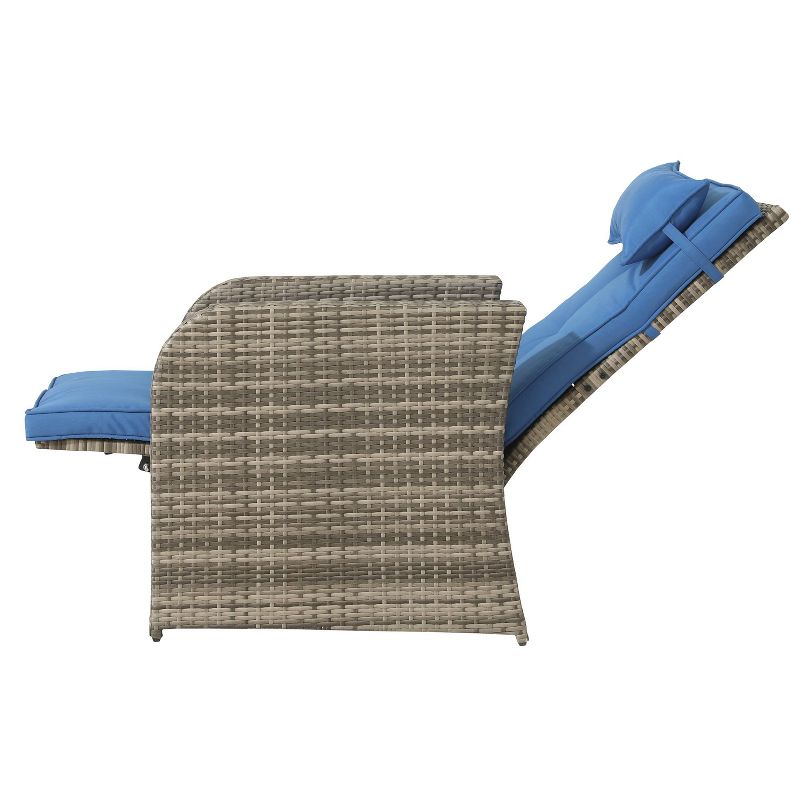 Wicker Outdoor Recliner with Blue Cushions - Accent Furniture