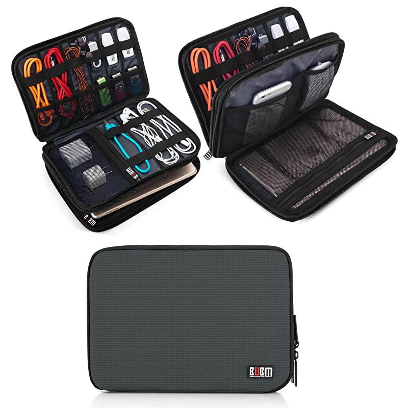 Double Layer Electronic Accessories Organizer Travel Gear Bag for Cables USB Flash Drive Plug and More Perfect Size Fits for iPad Mini Medium Gray