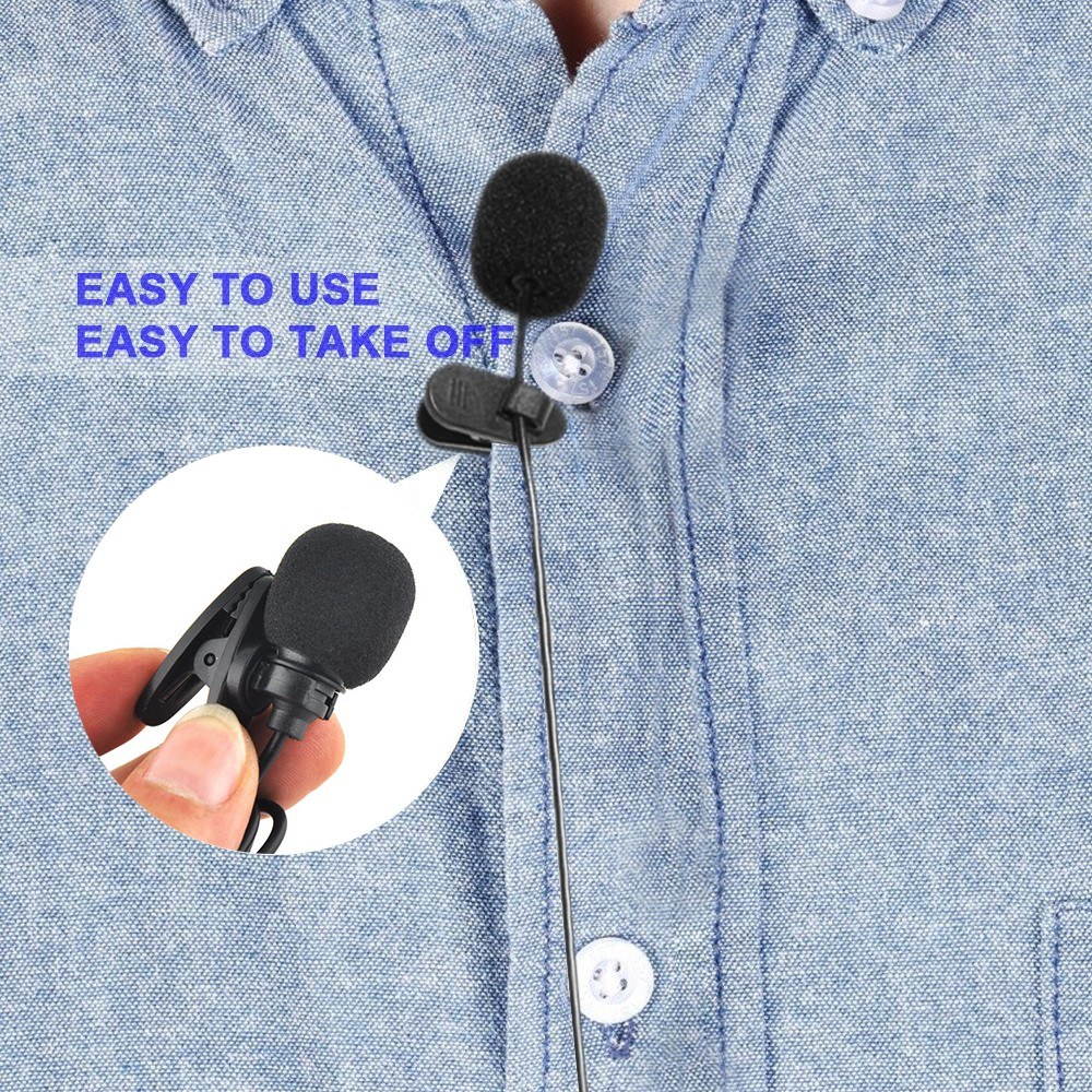 External Clip-on Lapel Microphone 3.5mm Jack Highly Sensitive Phone MIC Handsfree Wired Condenser Mic for Teaching Speeching Black