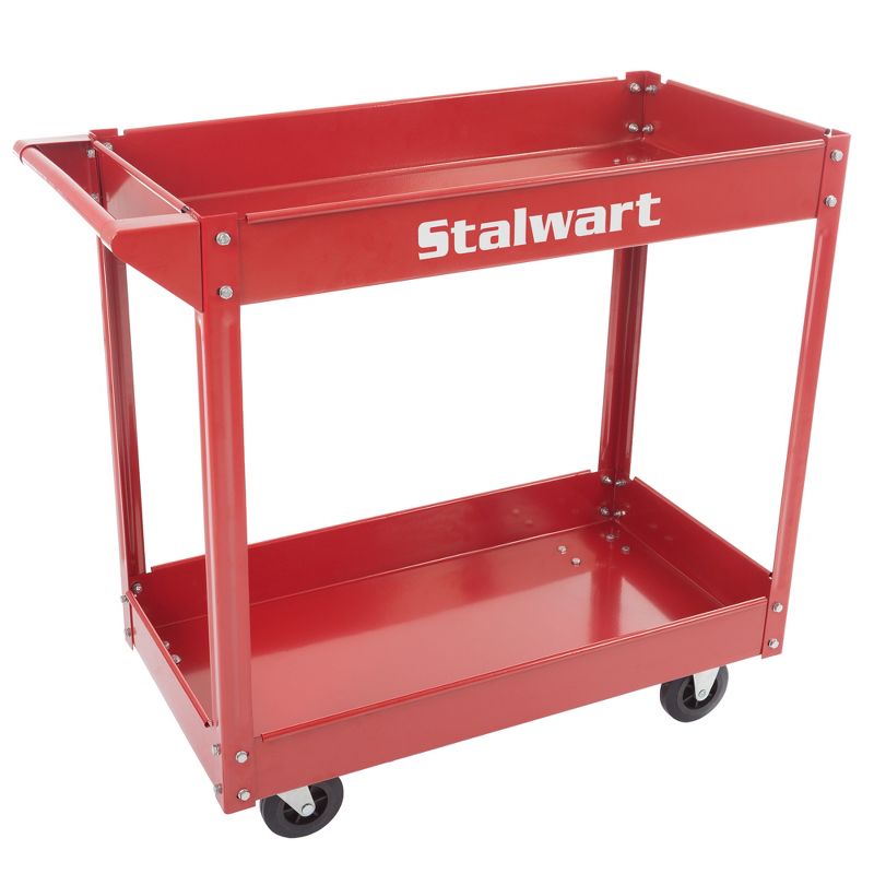 Stalwart 300lb capacity with Two Storage Tray Shelves Utility Metal Cart Red