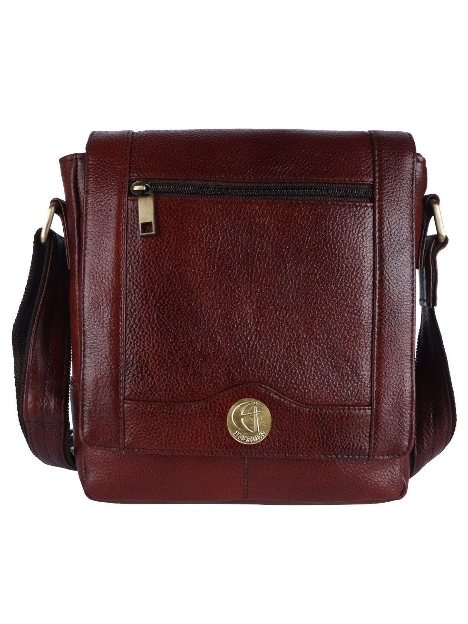 HiLEDER Brown Textured Medium Leather 9 inch Cross Body Bag
