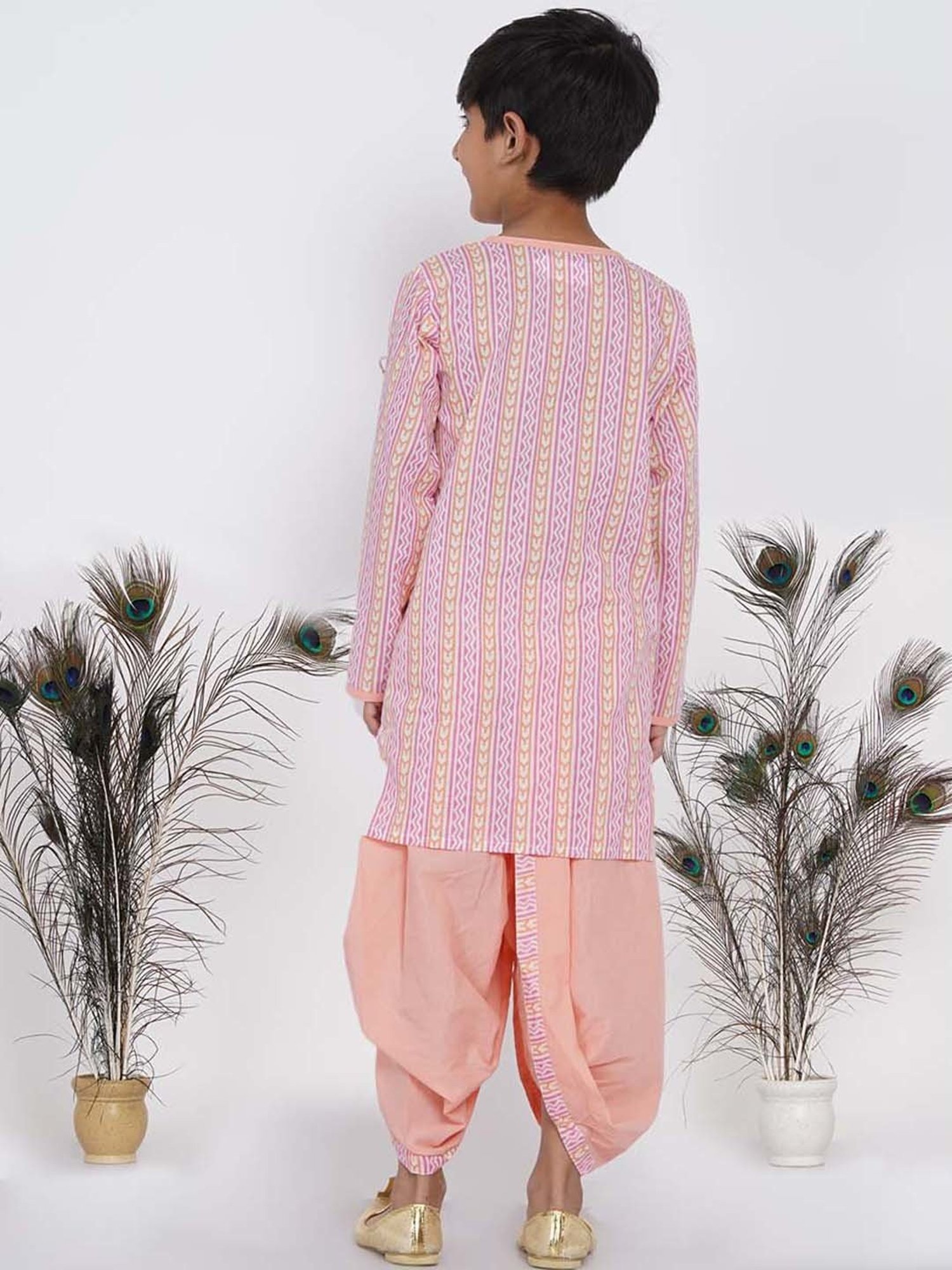 Little Bansi Kids Pink & Orange Cotton Printed Kurta Set