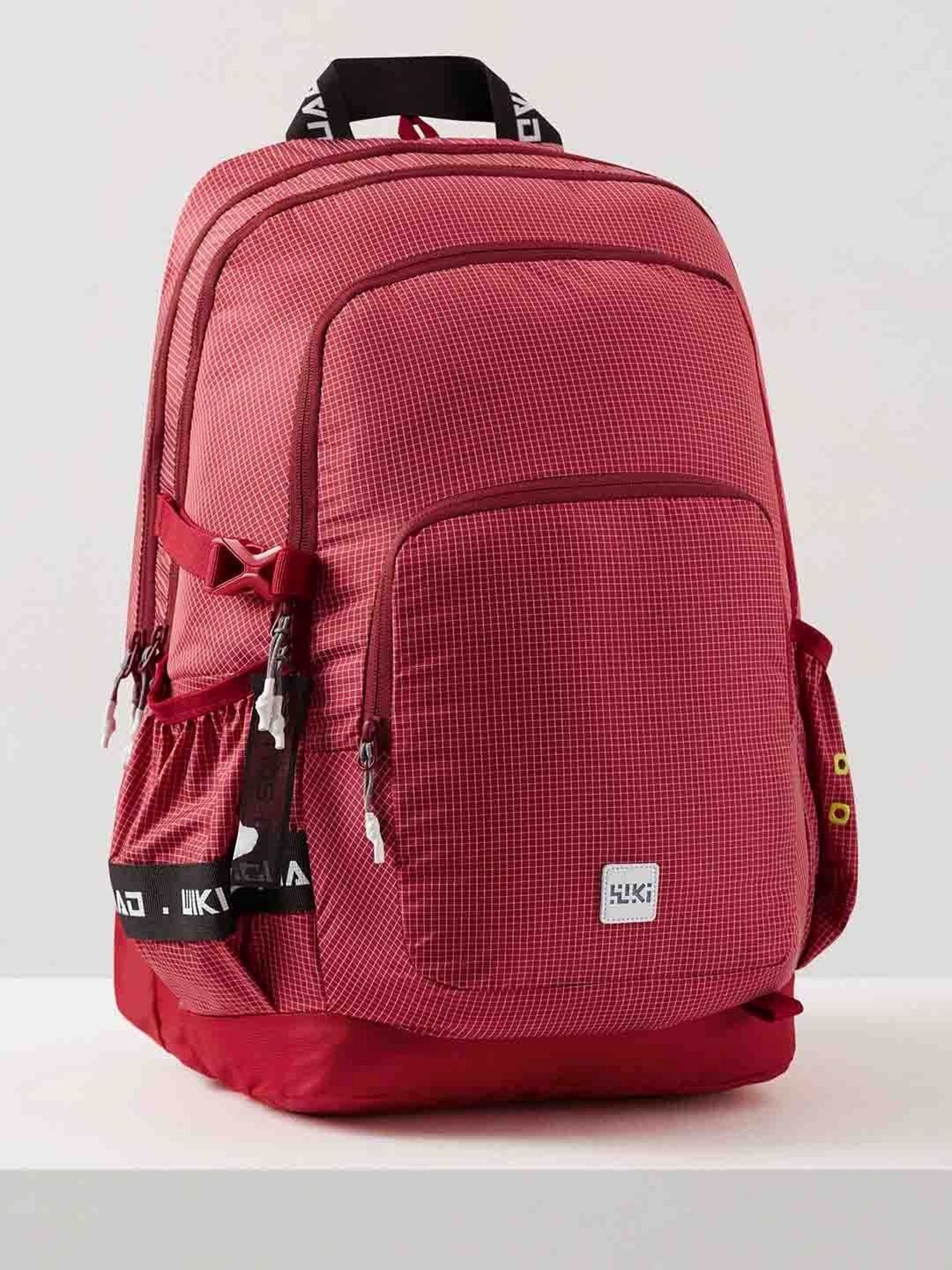 Wiki Back to School Squad 4 Red Polyester Checks Backpack - 40 Ltrs