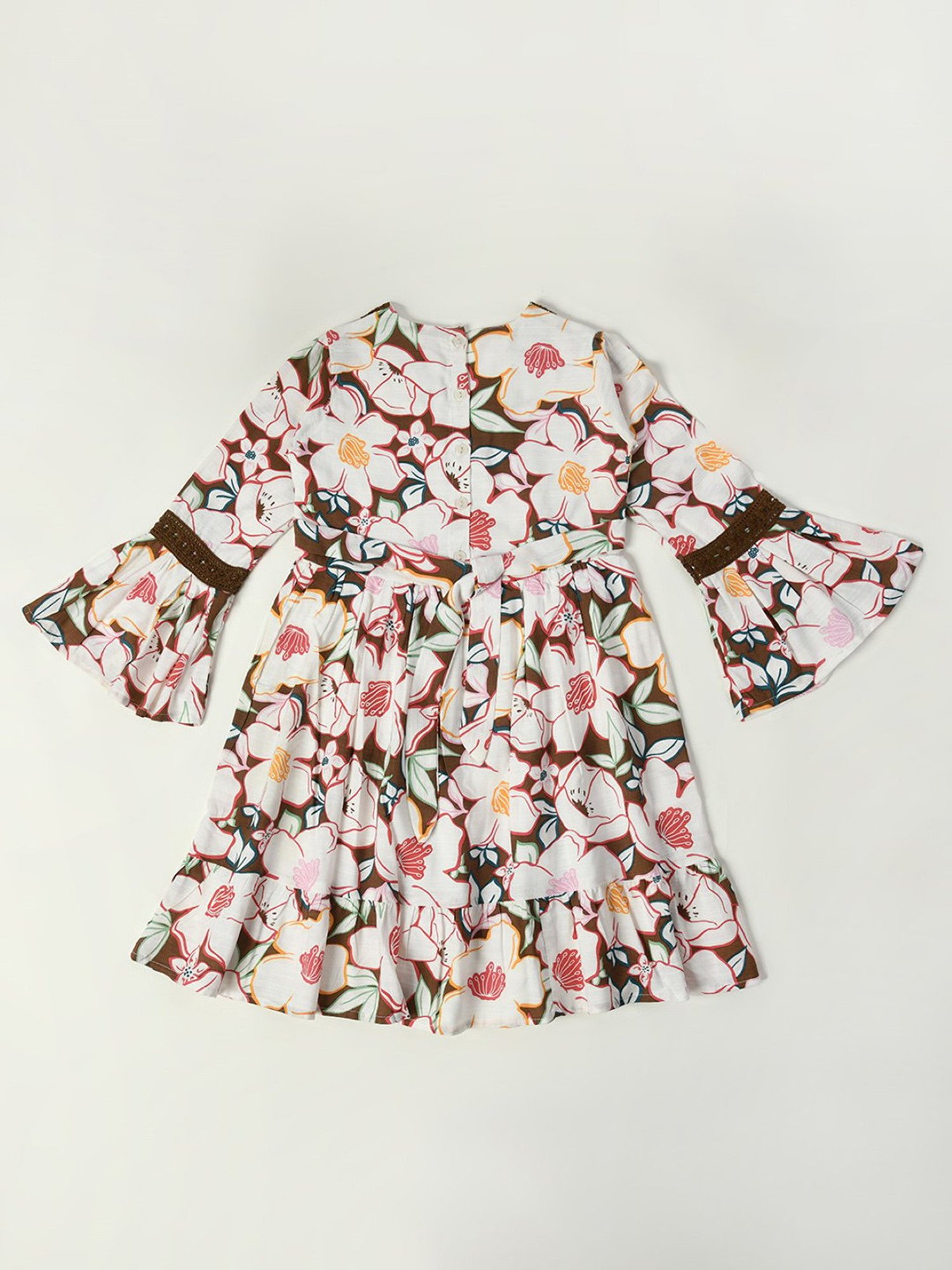 Bella Moda Kids White & Brown Floral Print Fit & Flare Dress