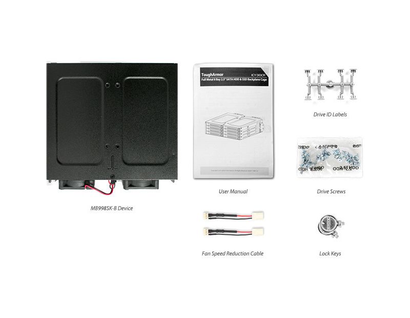 Icy Dock ToughArmor MB998SK-B Drive Enclosure for 5.25" SAS, Serial ATA/600 - Serial ATA/600 Host Interface External - Black - 8 x HDD Supported