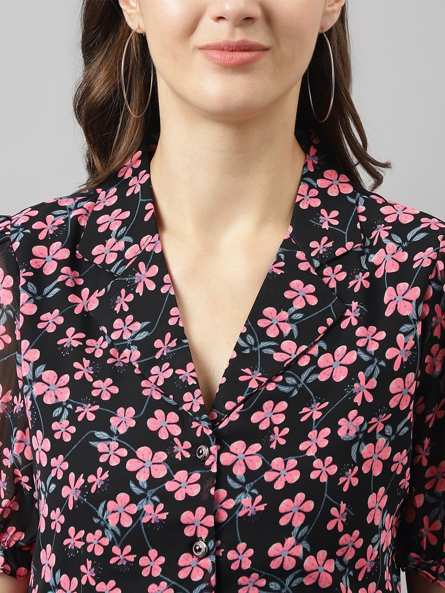 KERI PERRY Black & Pink Floral Print Top