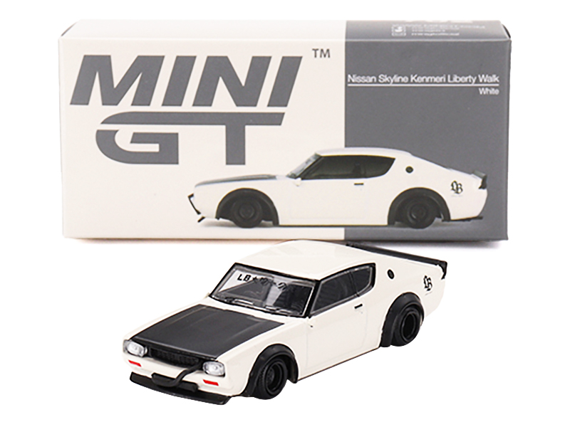 Nissan Skyline Kenmeri "Liberty Walk" RHD (Right Hand Drive) White with Matt Black Hood Limited Edition to 9600 pieces Worldwide 1/64 Diecast Model Car by Mini GT